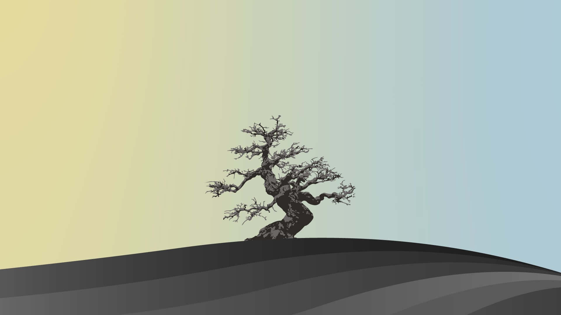 Tree Mountain, Japanese Minimalist Art, bonsai tree, Full HD Desktop Wallpaper