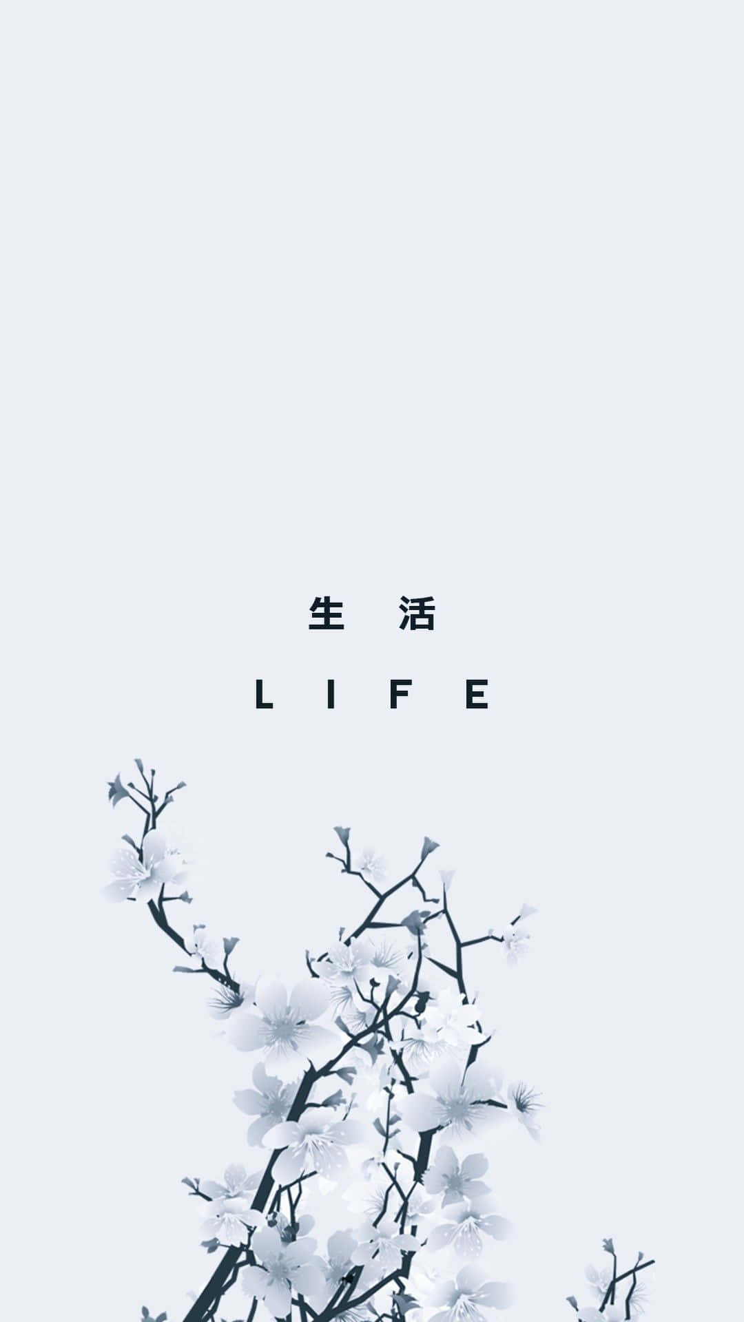 Japanese Minimalist, white blossoms, Chinese characters, Full HD Phone Wallpaper