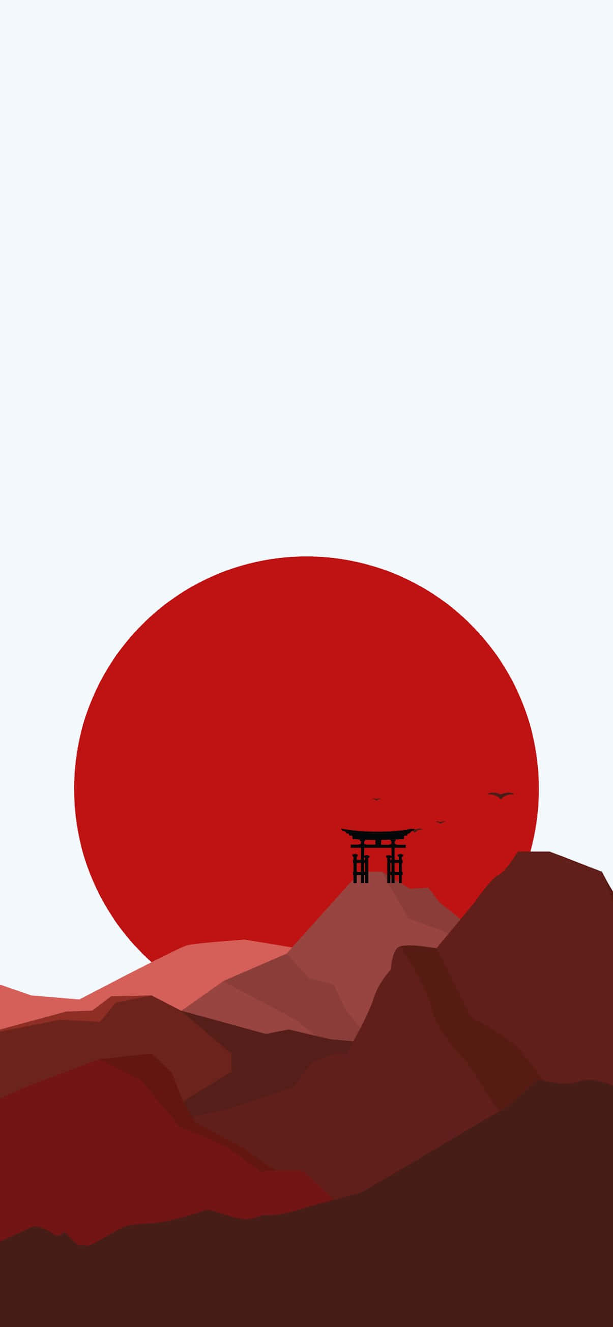 Red Mountains, Japanese Minimalist Art, torii gate, 2K Phone Wallpaper