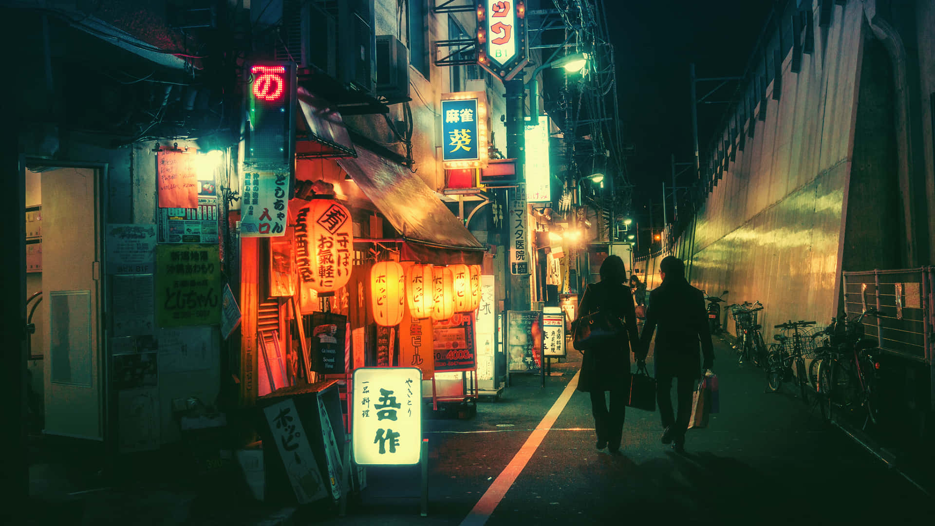 neon-lit Tokyo alleyway, neon signs, glowing signs, Full HD Desktop Wallpaper