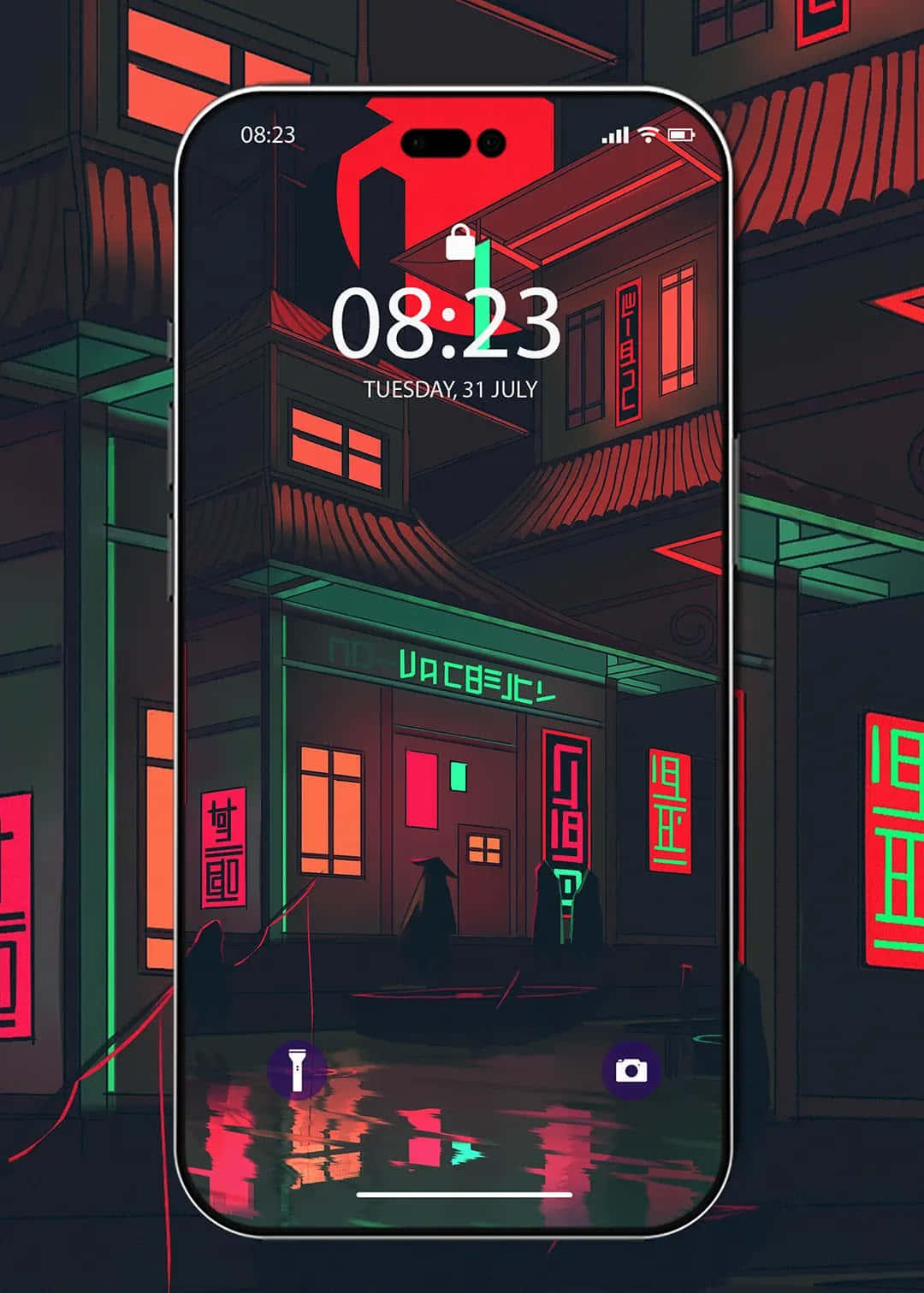 Japanese neon, neon-lit Japanese street scene, red and green signs, HD Phone Wallpaper