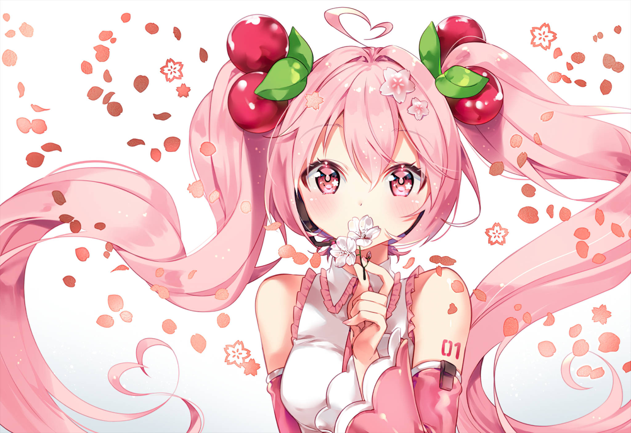 pink anime aesthetic, cherry miku, pink hair, Full HD Desktop Wallpaper