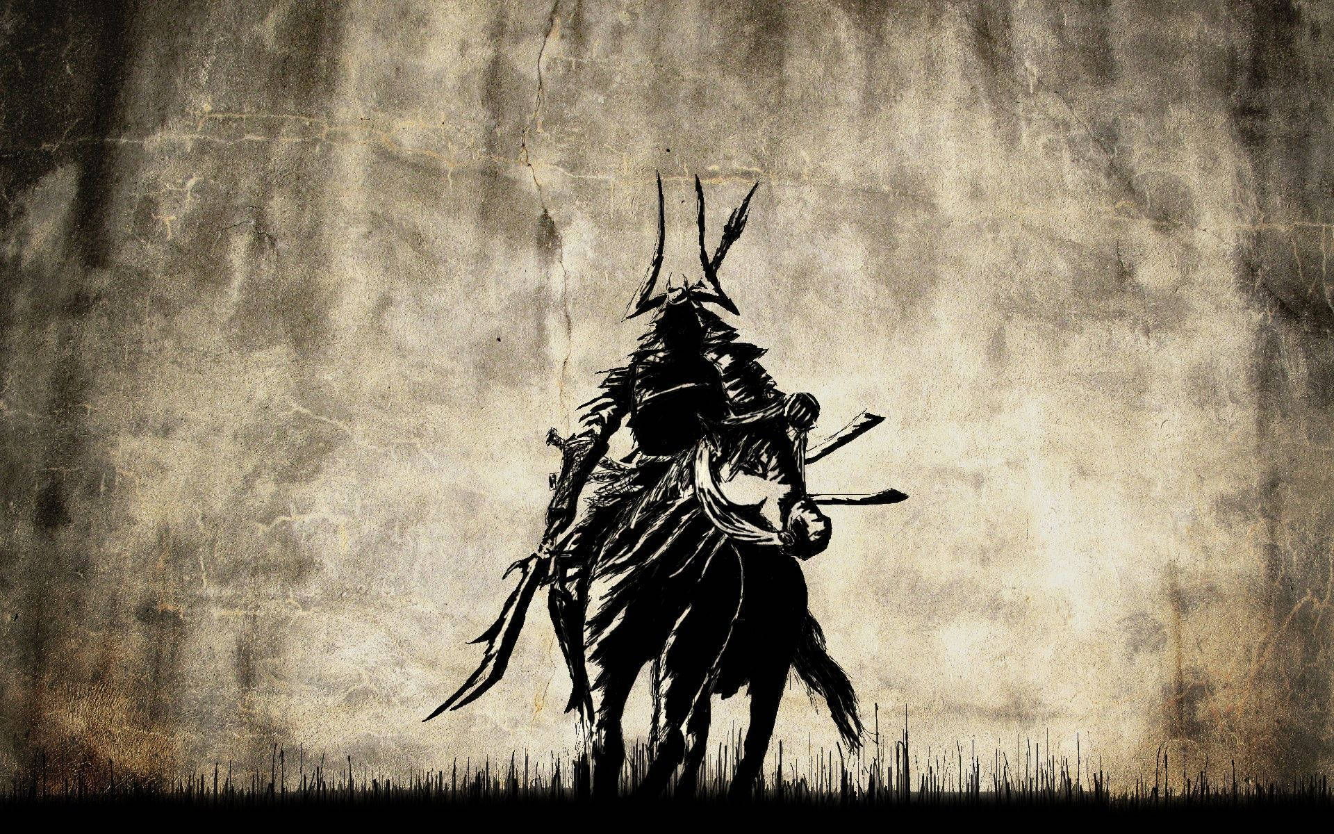 Japanese Samurai, horseback, silhouette, Full HD Desktop Wallpaper