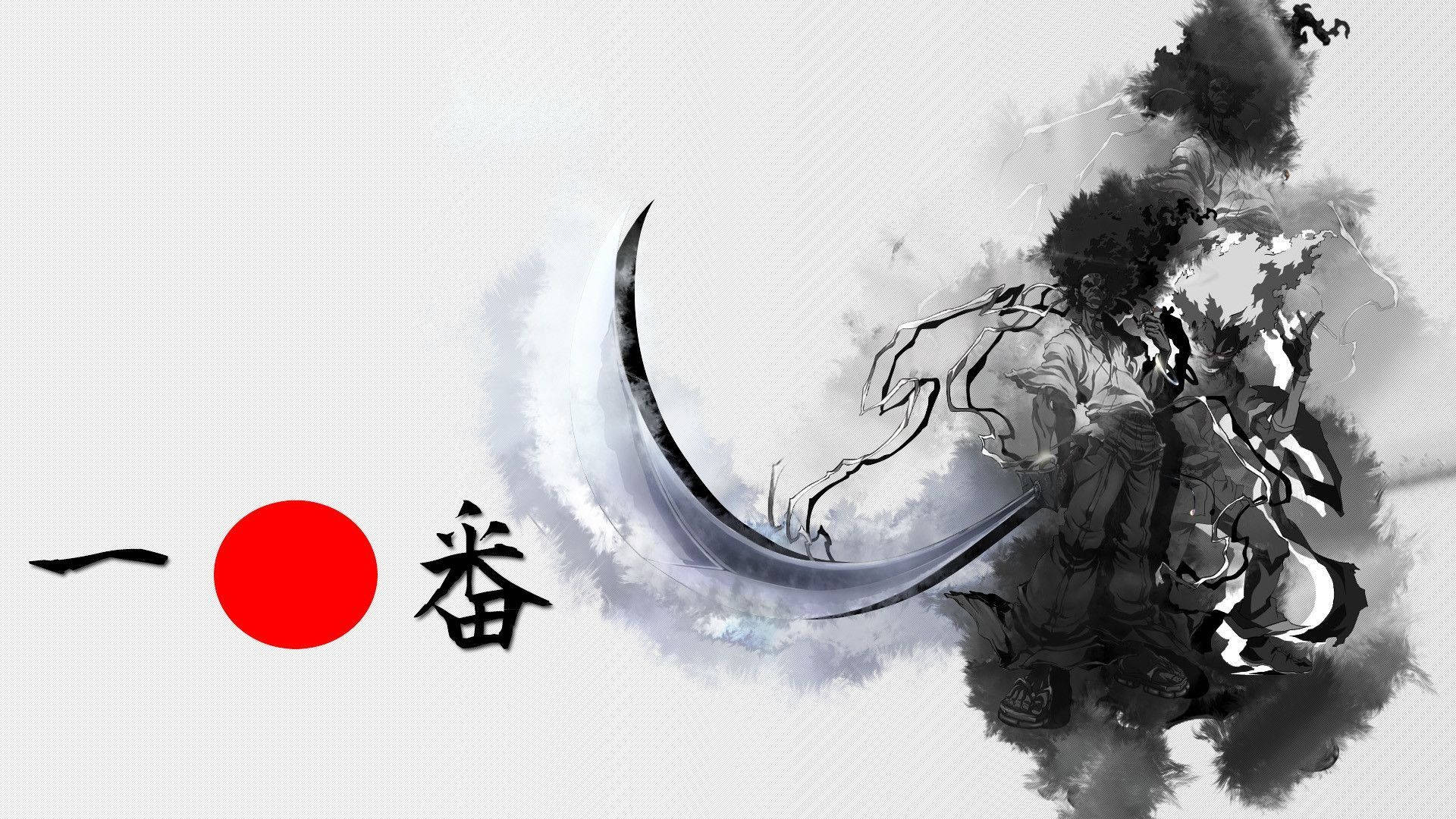 Japanese Samurai, ink-splattered motion, minimalist white background, Full HD Desktop Wallpaper