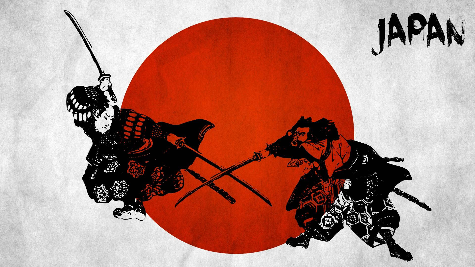 Japanese Samurai, red sun, textured white background, Full HD Desktop Wallpaper