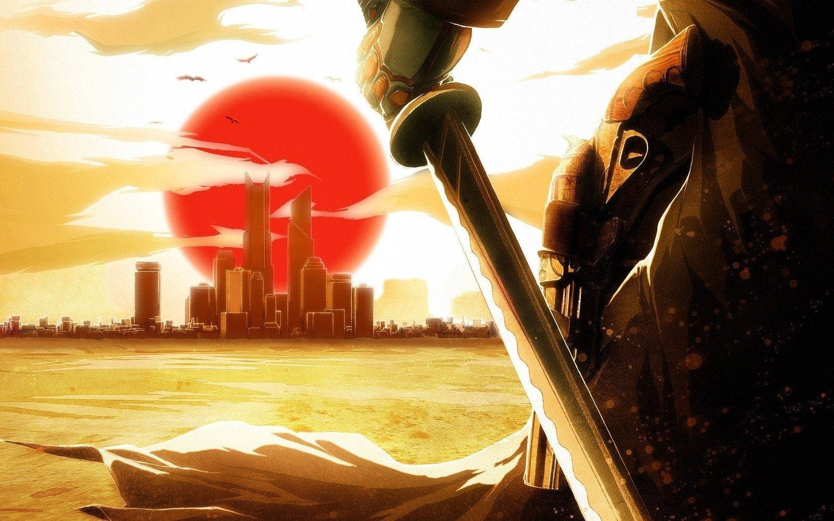 Japanese Samurai, dark armor, glowing sword, HD Desktop Wallpaper