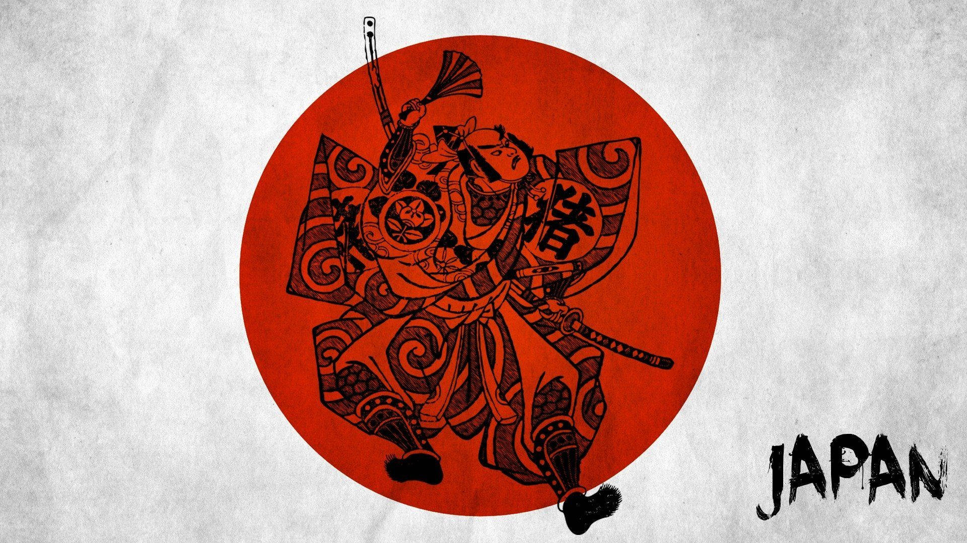 Japanese Samurai, ornate armor, bold red circle, Full HD Desktop Wallpaper