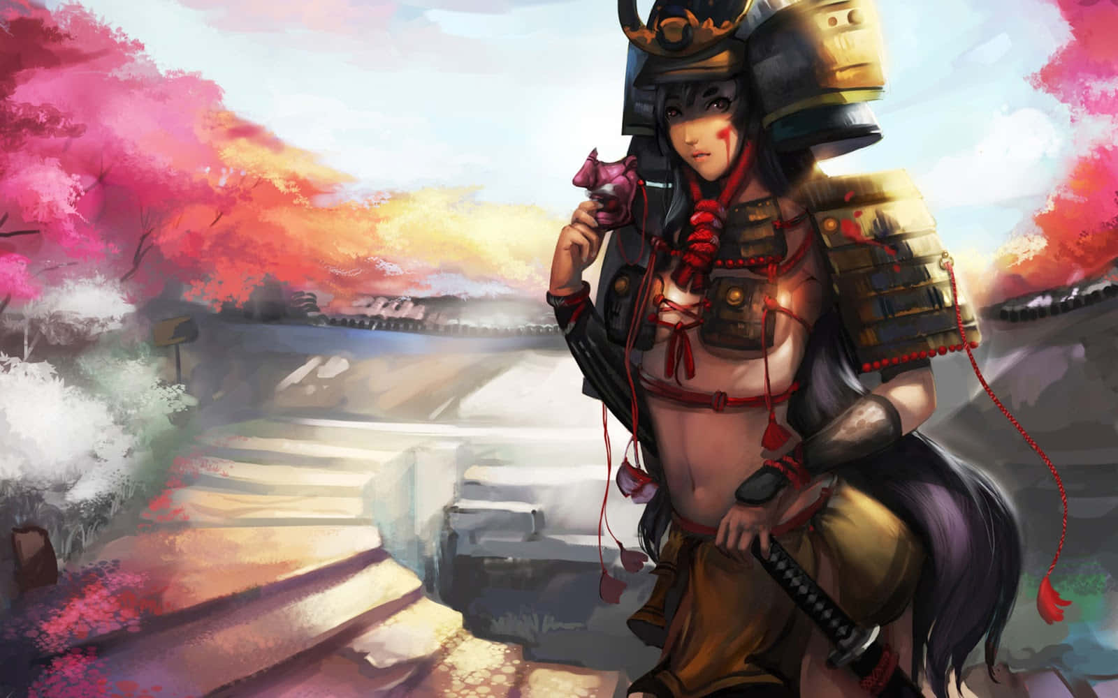 samurai warrior, ornate armor, cherry blossoms, HD Desktop Wallpaper