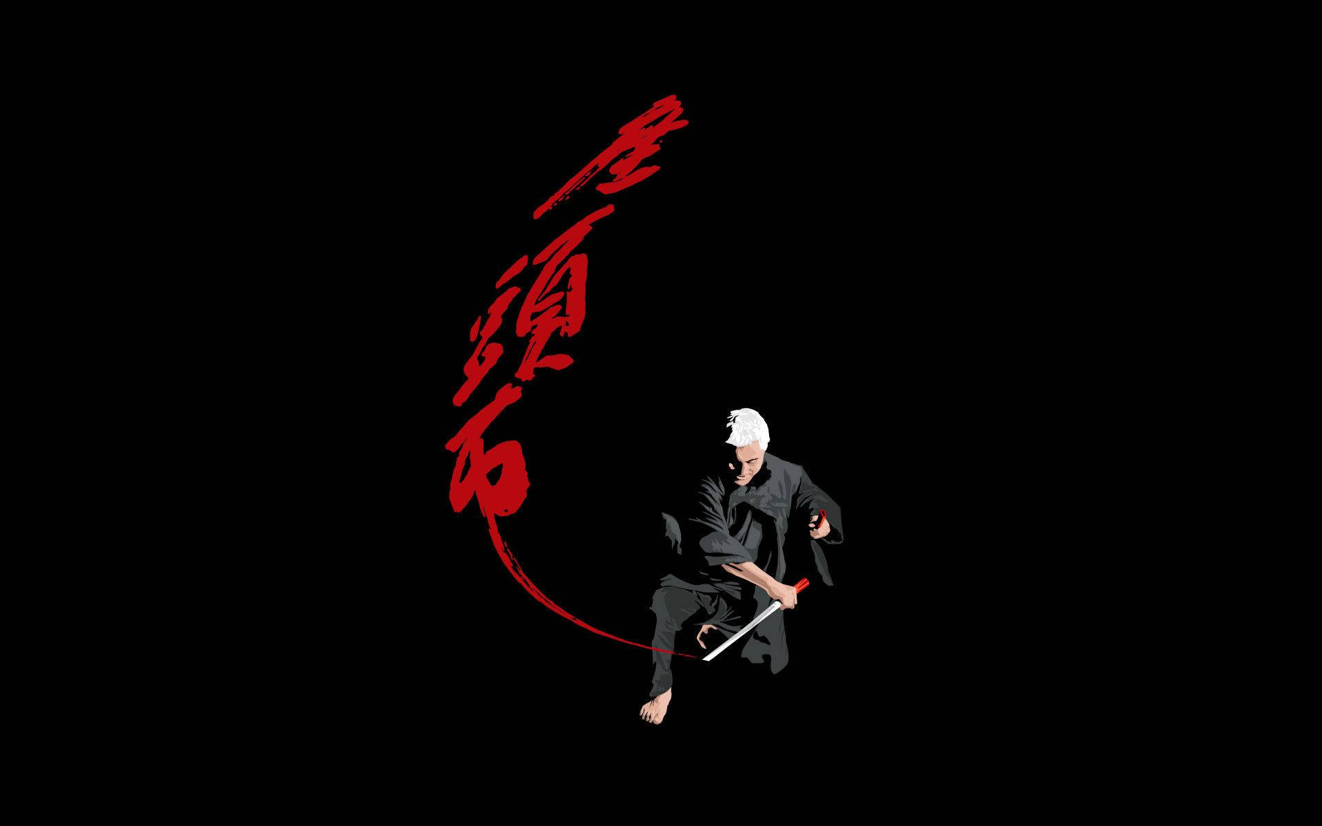 Japanese Samurai, white-haired swordsman, black robes, Full HD Desktop Wallpaper