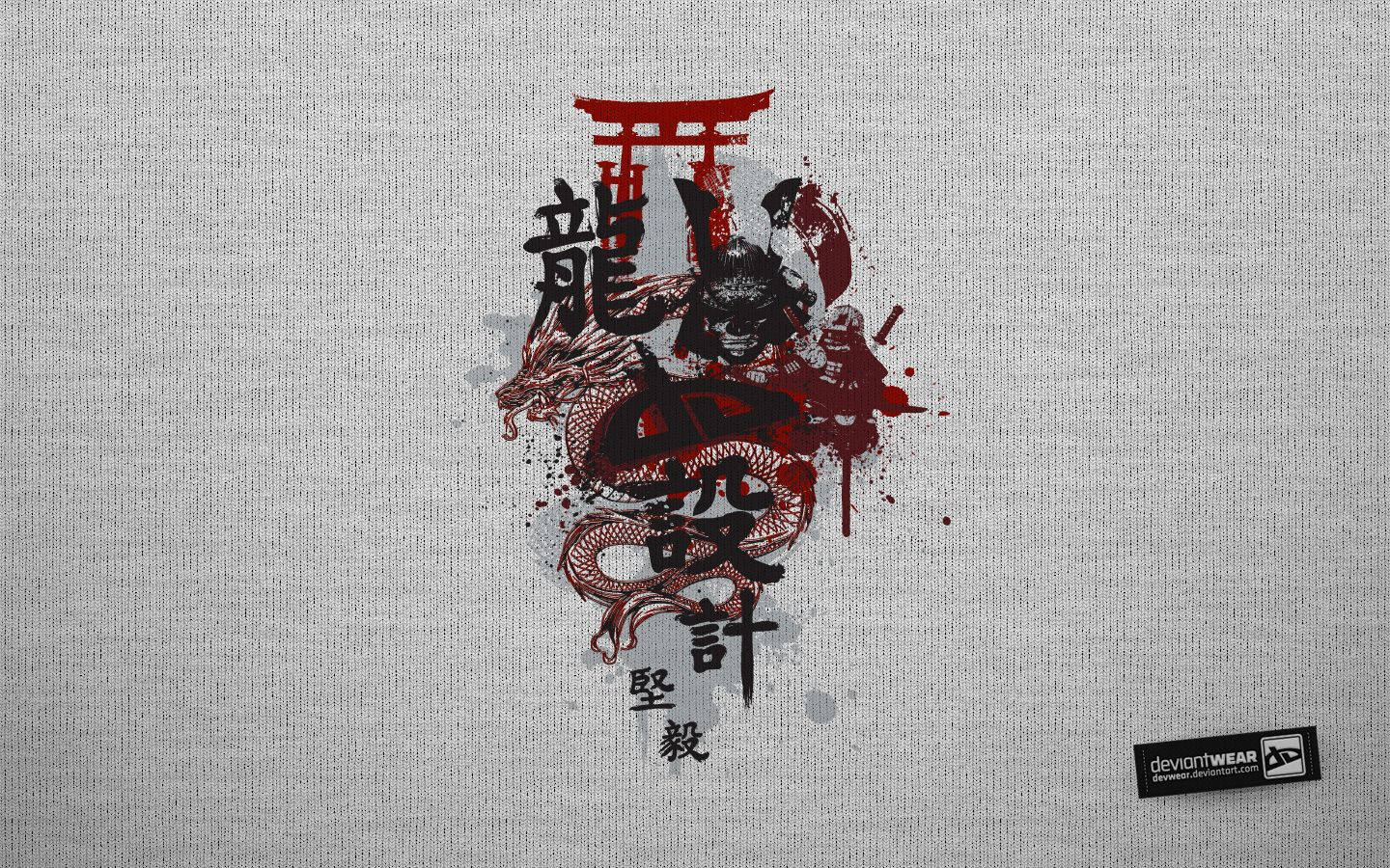 Japanese samurai, dragon, torii gate, HD Desktop Wallpaper