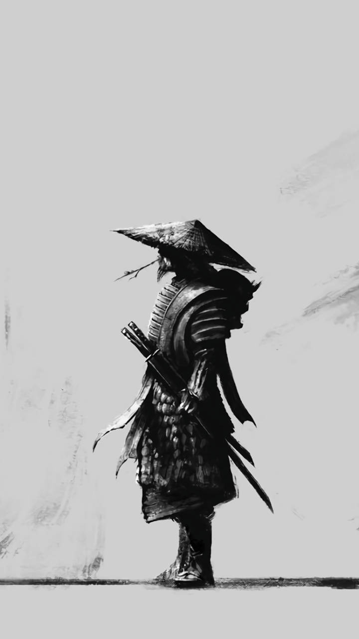 Japanese Samurai, black ink, traditional armor, HD Phone Wallpaper