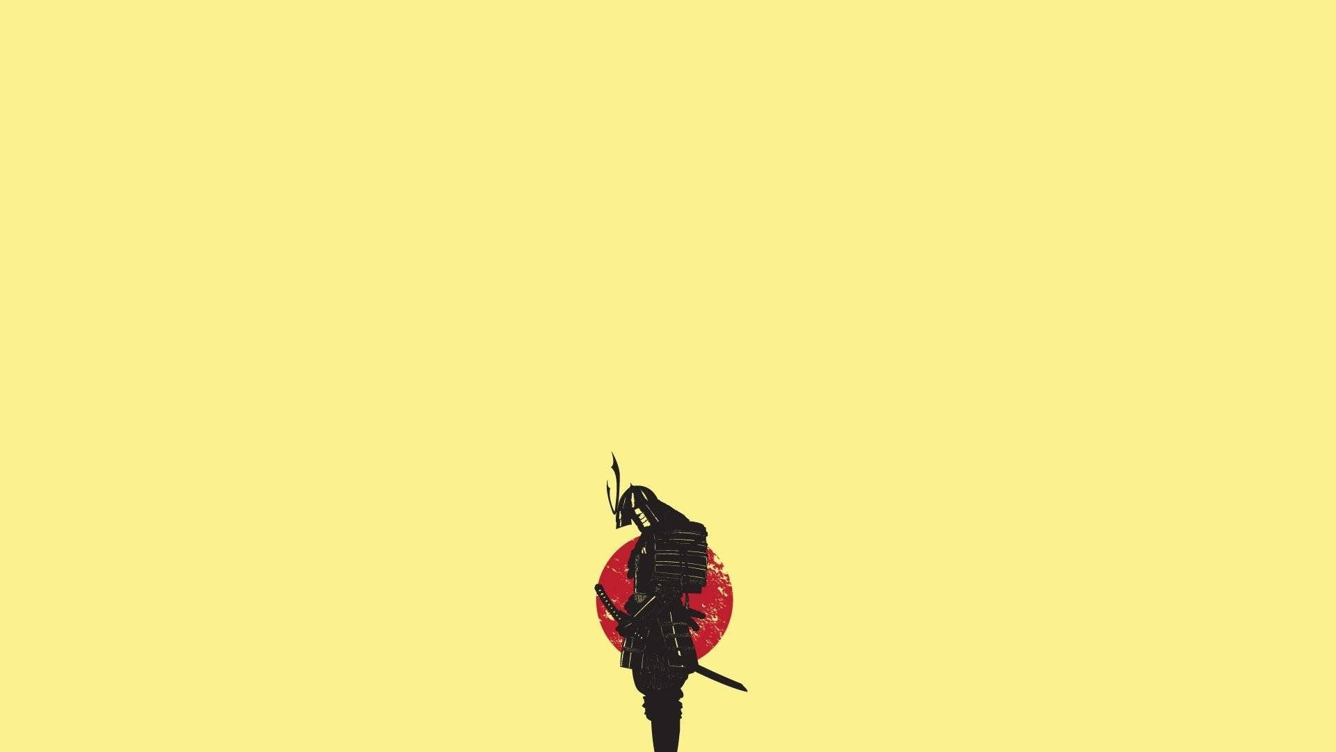 Japanese Samurai, pastel yellow, textured red sun, Full HD Desktop Wallpaper