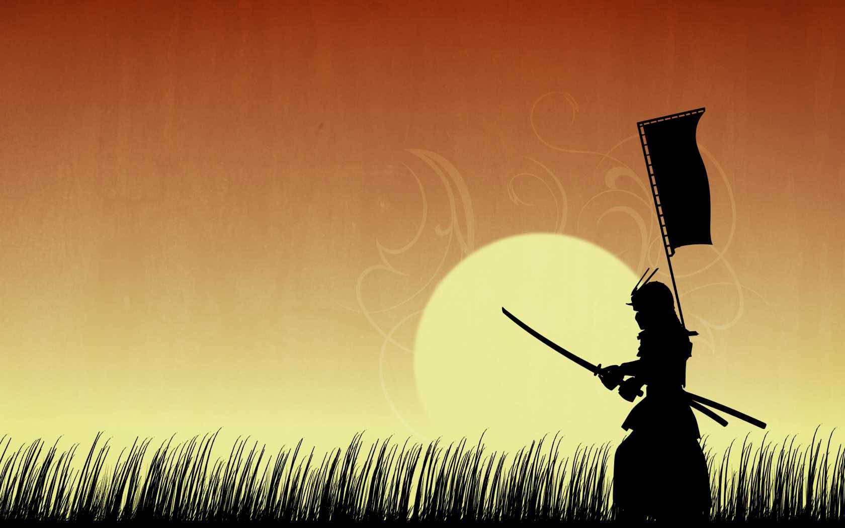 Japanese Samurai, grass field, silhouette, HD Desktop Wallpaper