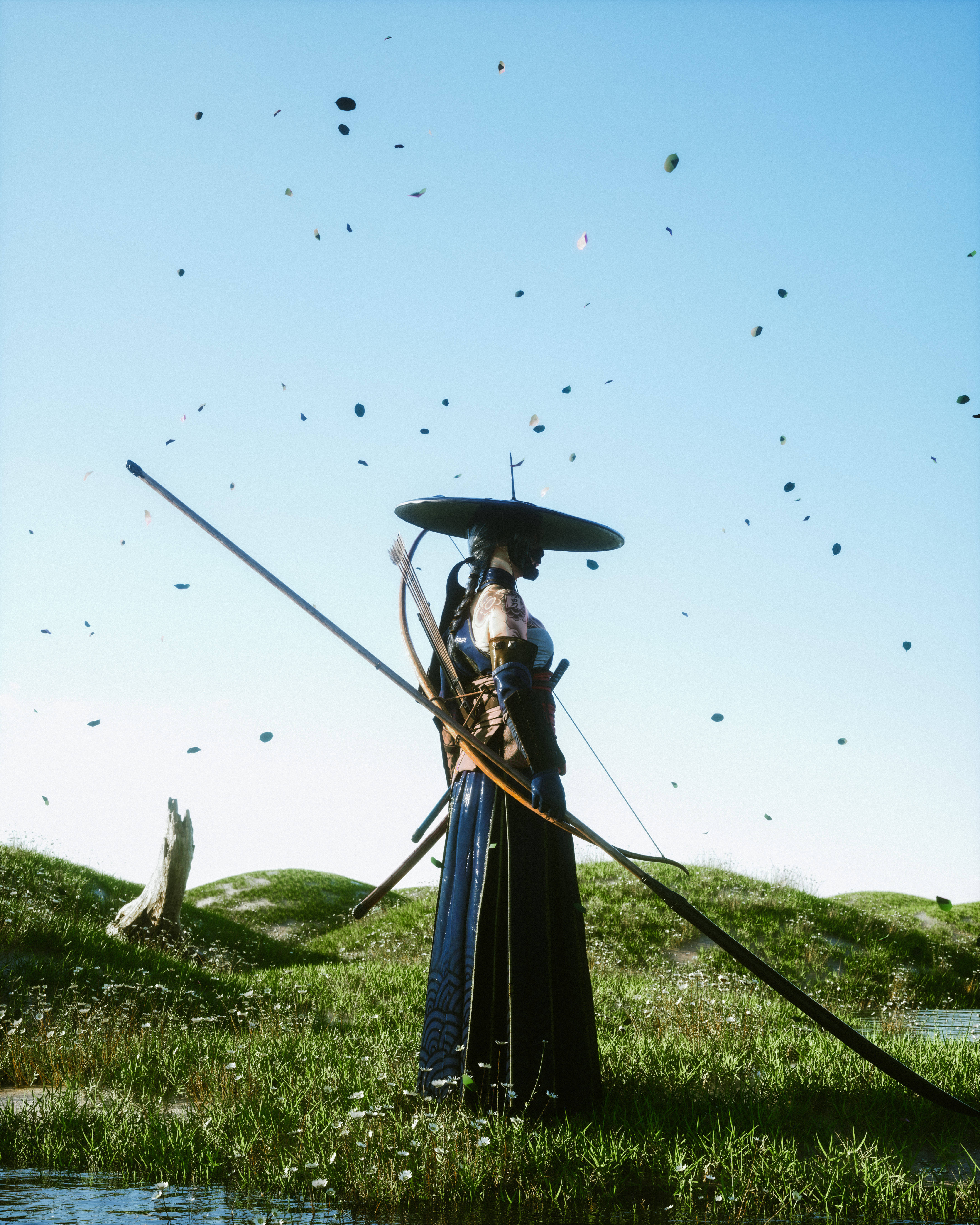Japanese Samurai, longbow, traditional armor, 5K Phone Wallpaper