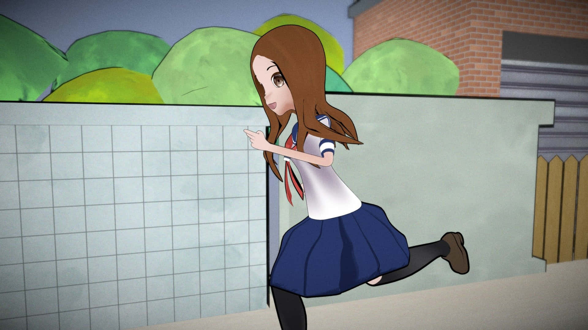 Japanese School Anime Girl, school uniform, tiled wall, Full HD Desktop Wallpaper