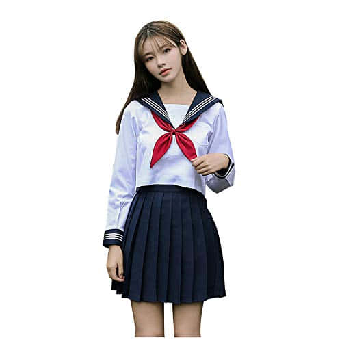 Japanese school girl, sailor uniform, red bow, SD Desktop Wallpaper
