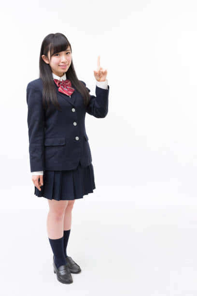 Japanese School Girl, navy school uniform, red bow, SD Phone Wallpaper