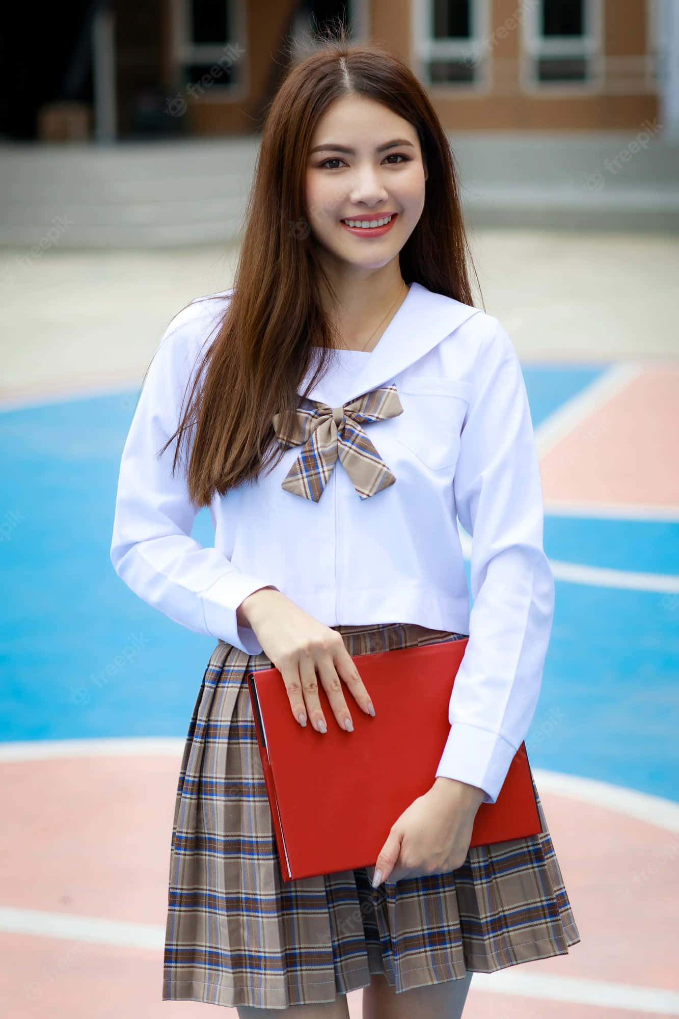 Japanese School Girl, white sailor collar blouse, plaid skirt, Full HD Phone Wallpaper