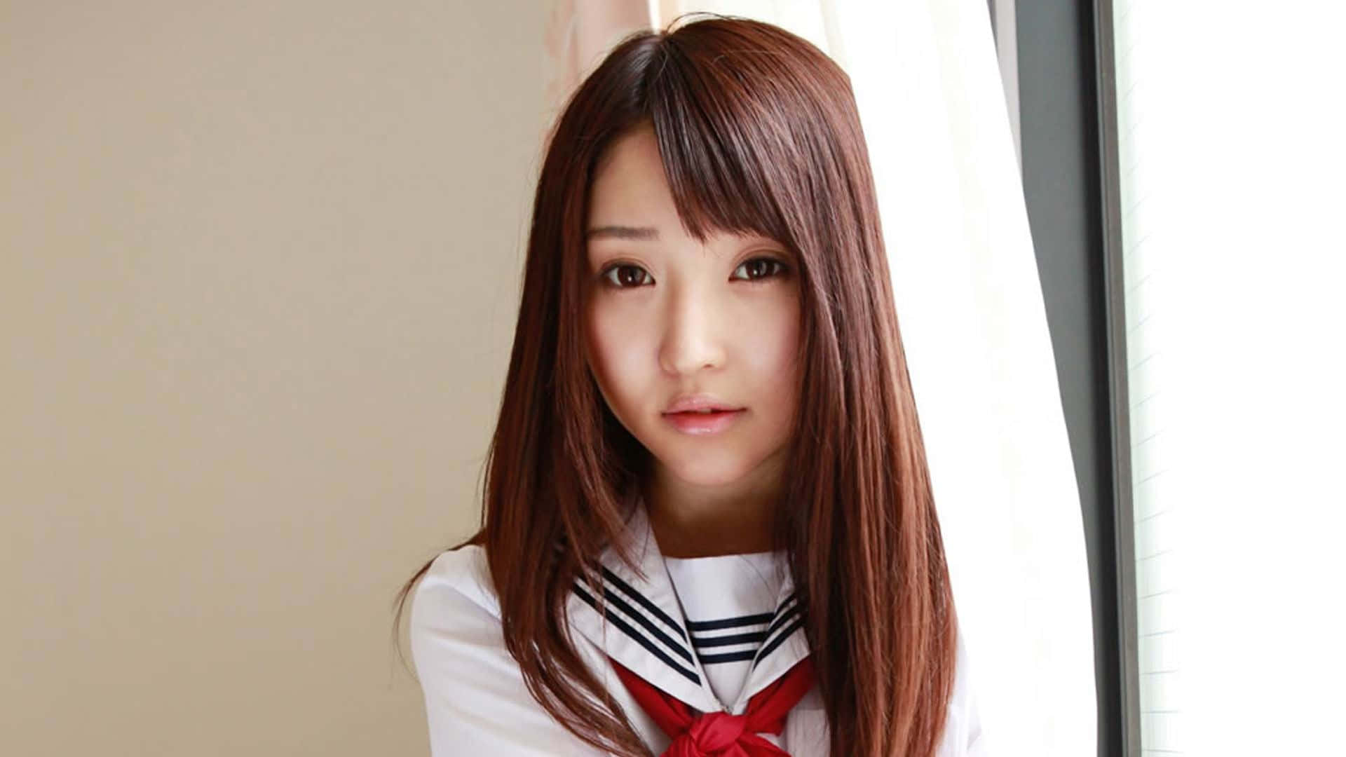 Japanese School Girl, white sailor uniform, red bow, Full HD Desktop Wallpaper