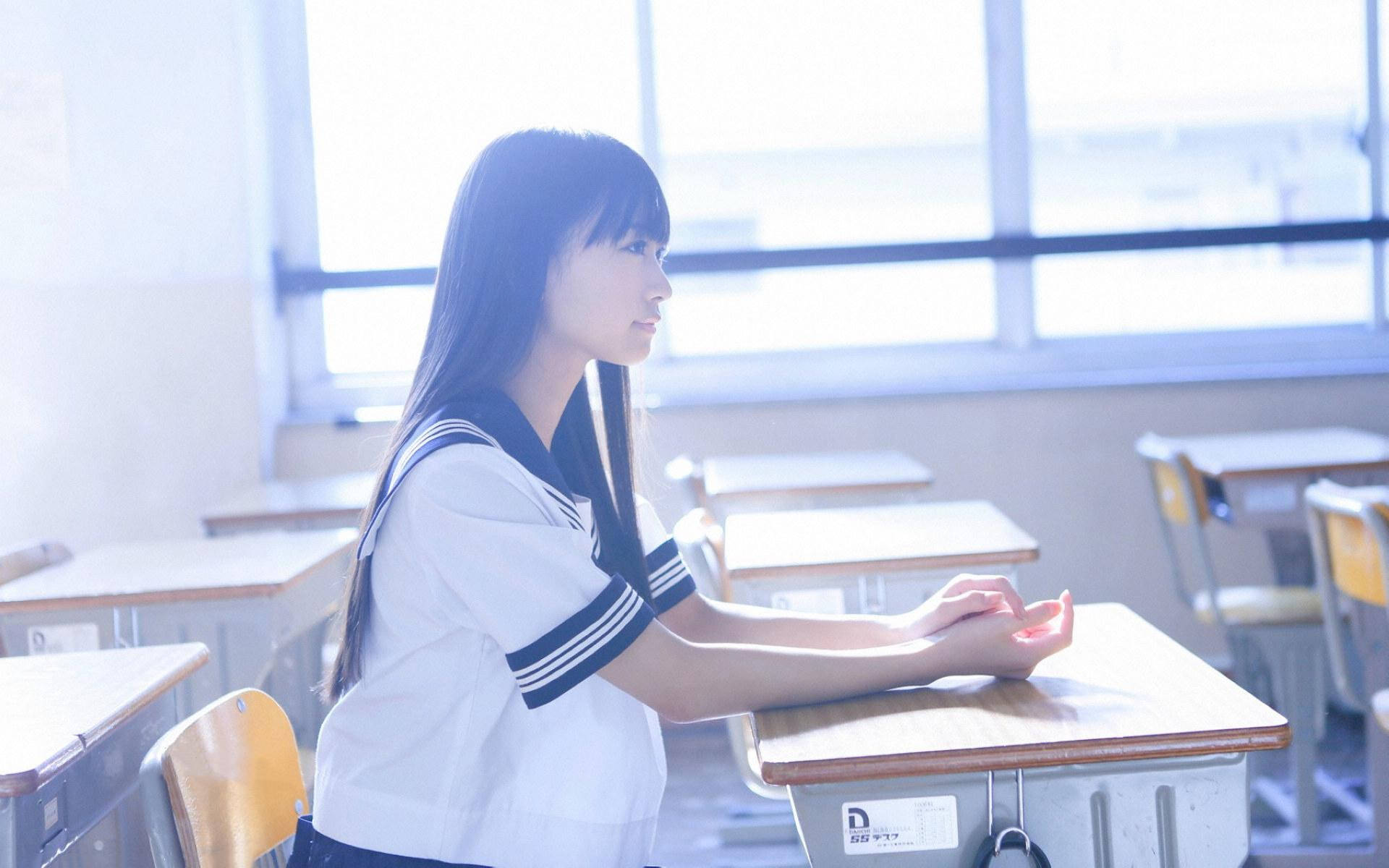 sailor uniform, school desk, empty classroom, Full HD Desktop Wallpaper