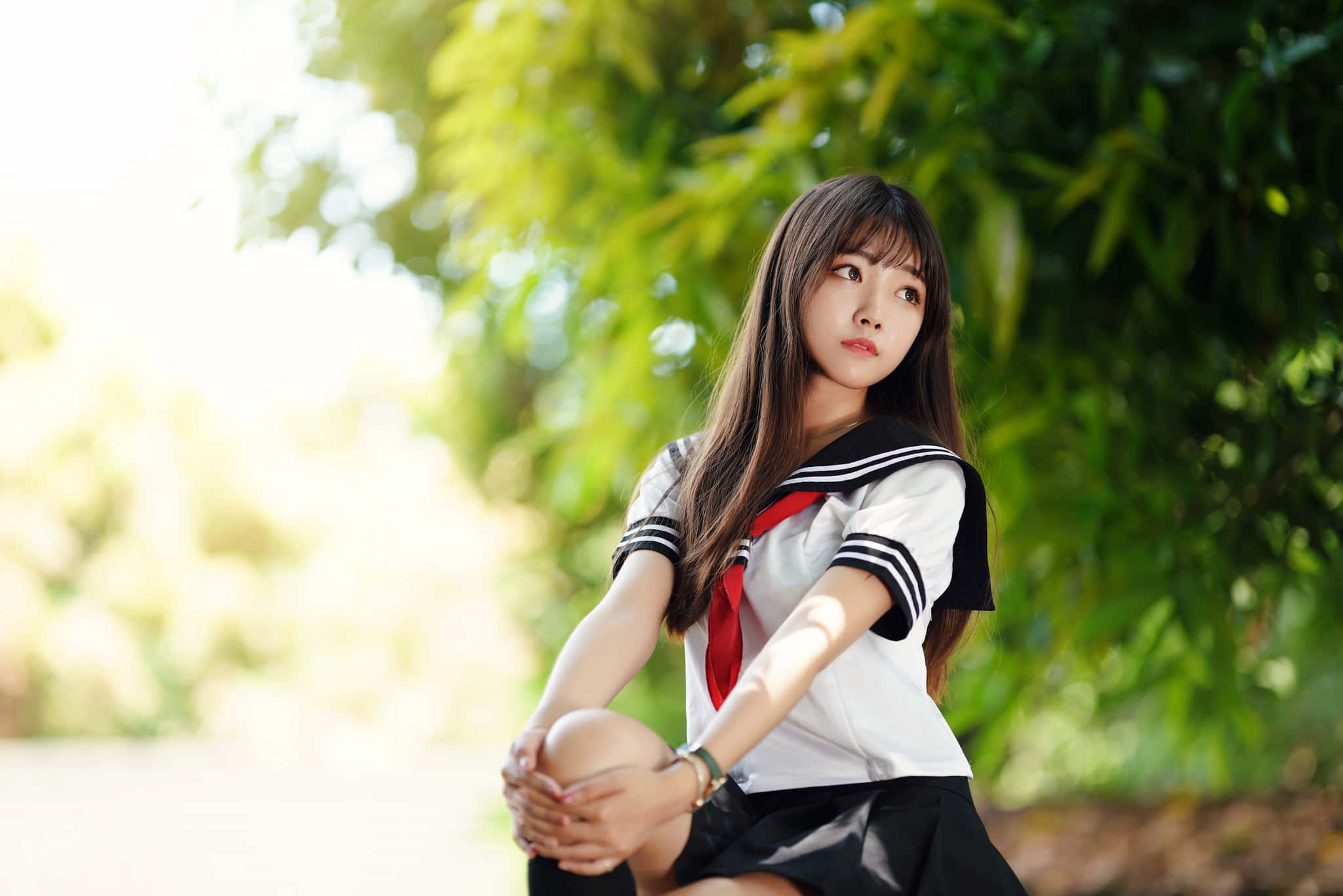 Japanese School Girl, sailor uniform, sunlight, Full HD Desktop Wallpaper