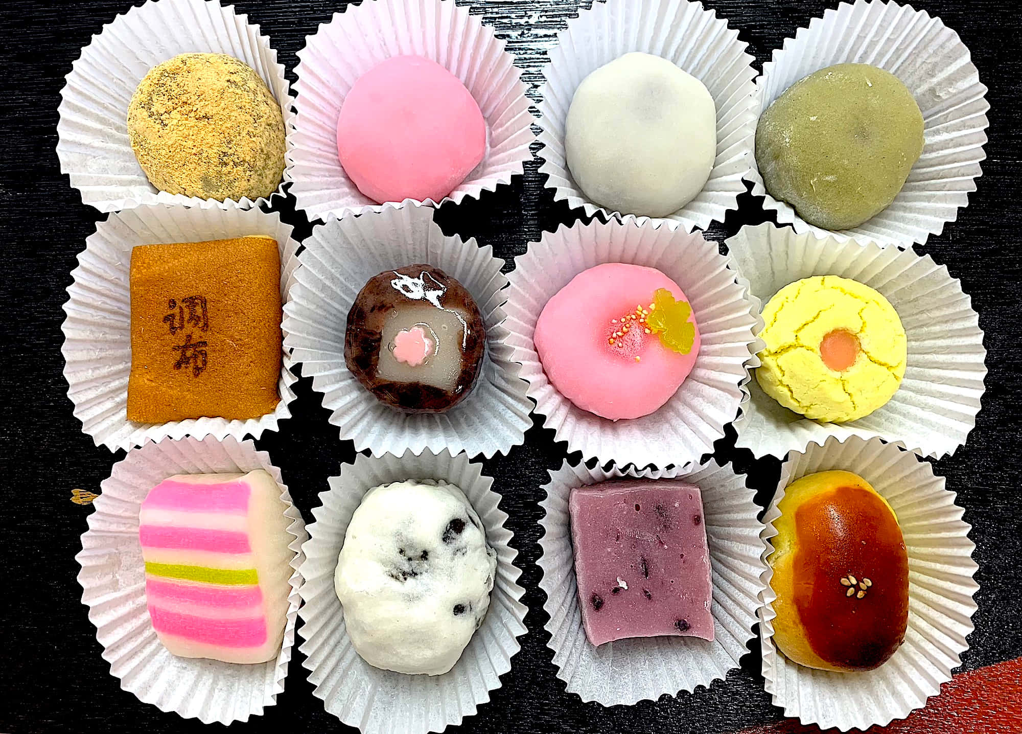 Japanese Sweets, mochi desserts, white paper cups, Full HD Desktop Wallpaper