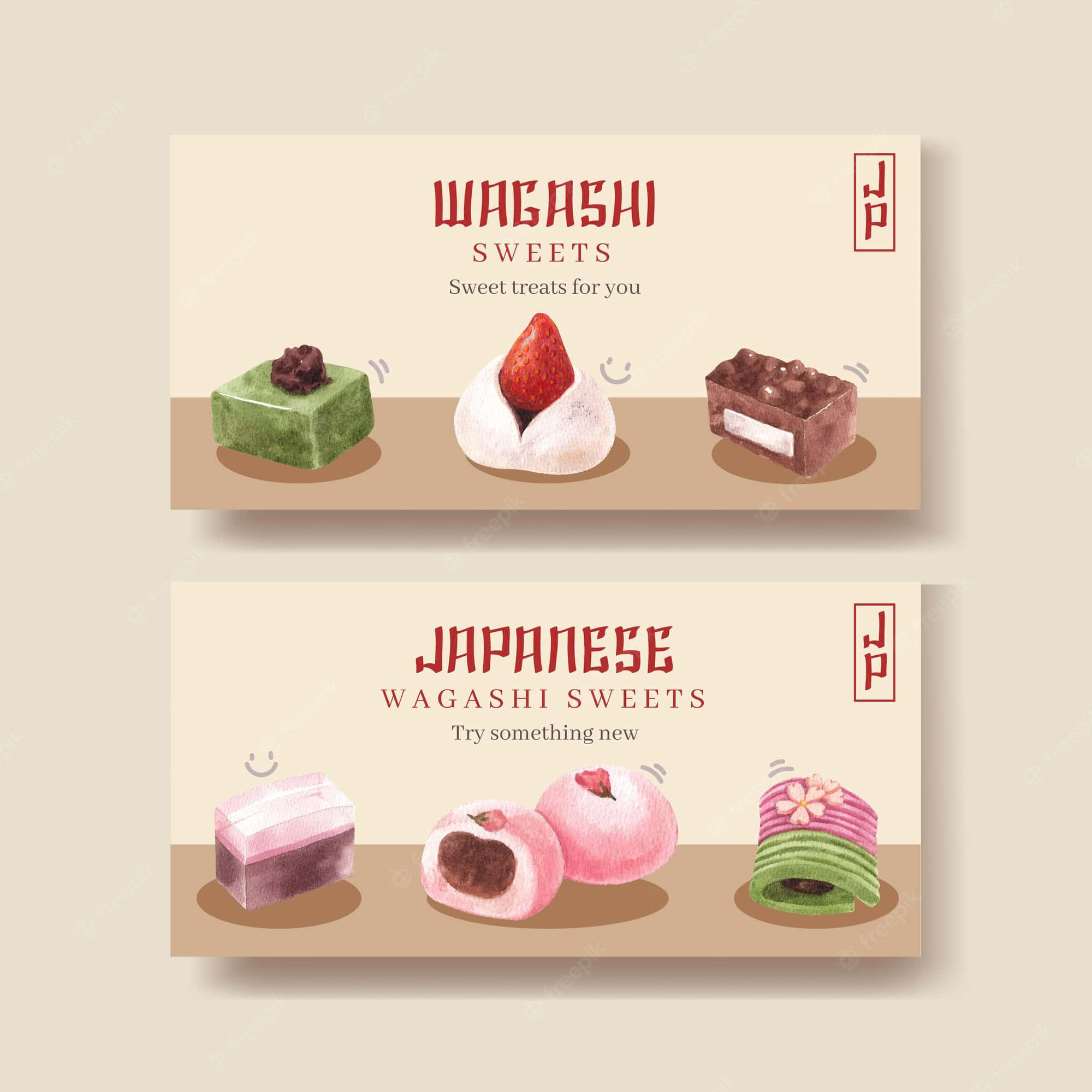 Japanese wagashi sweets, colorful Japanese wagashi, illustrated banners, Full HD Desktop Wallpaper
