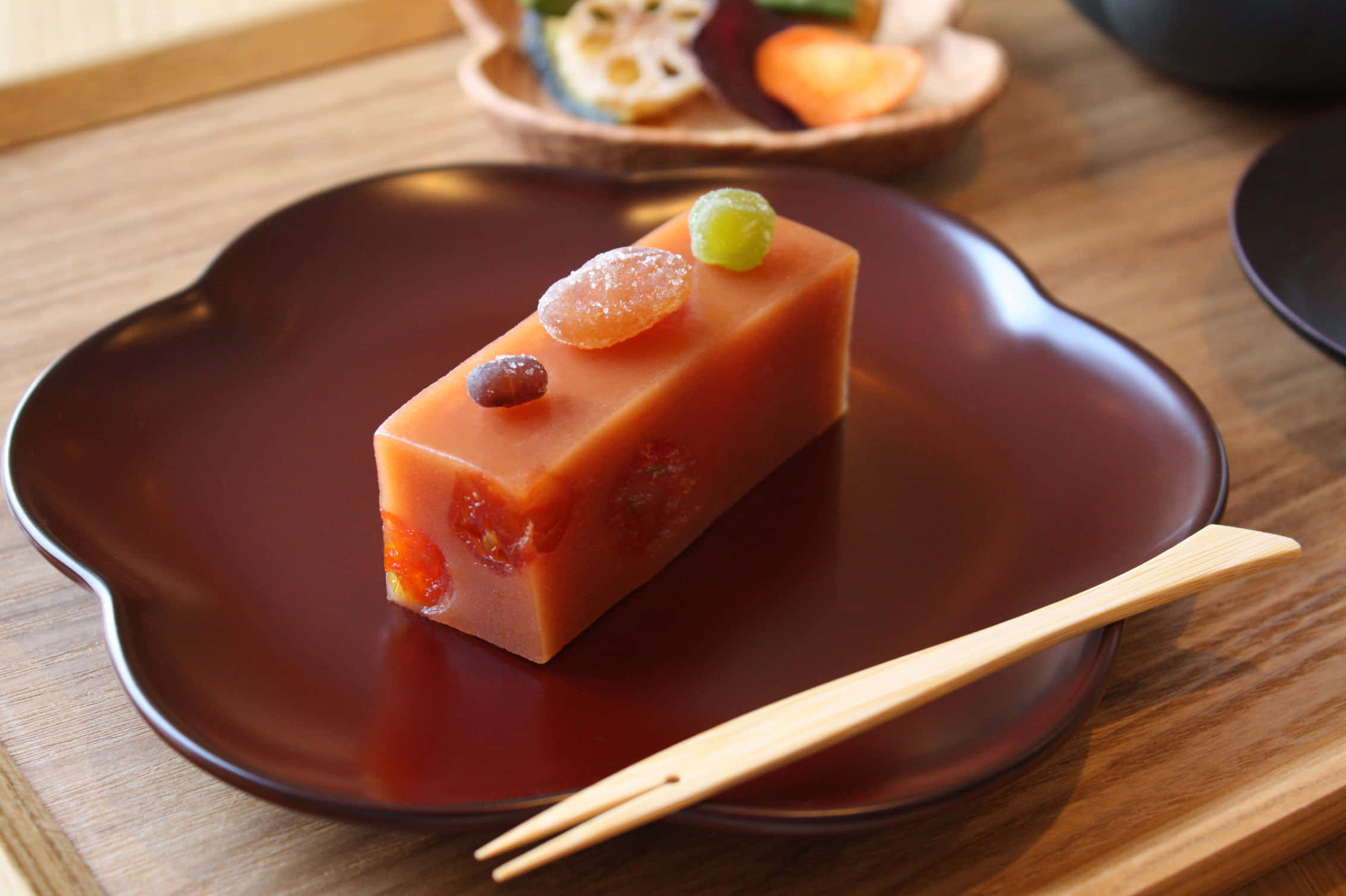 Japanese mochi dessert, translucent orange, candied fruits, Full HD Desktop Wallpaper
