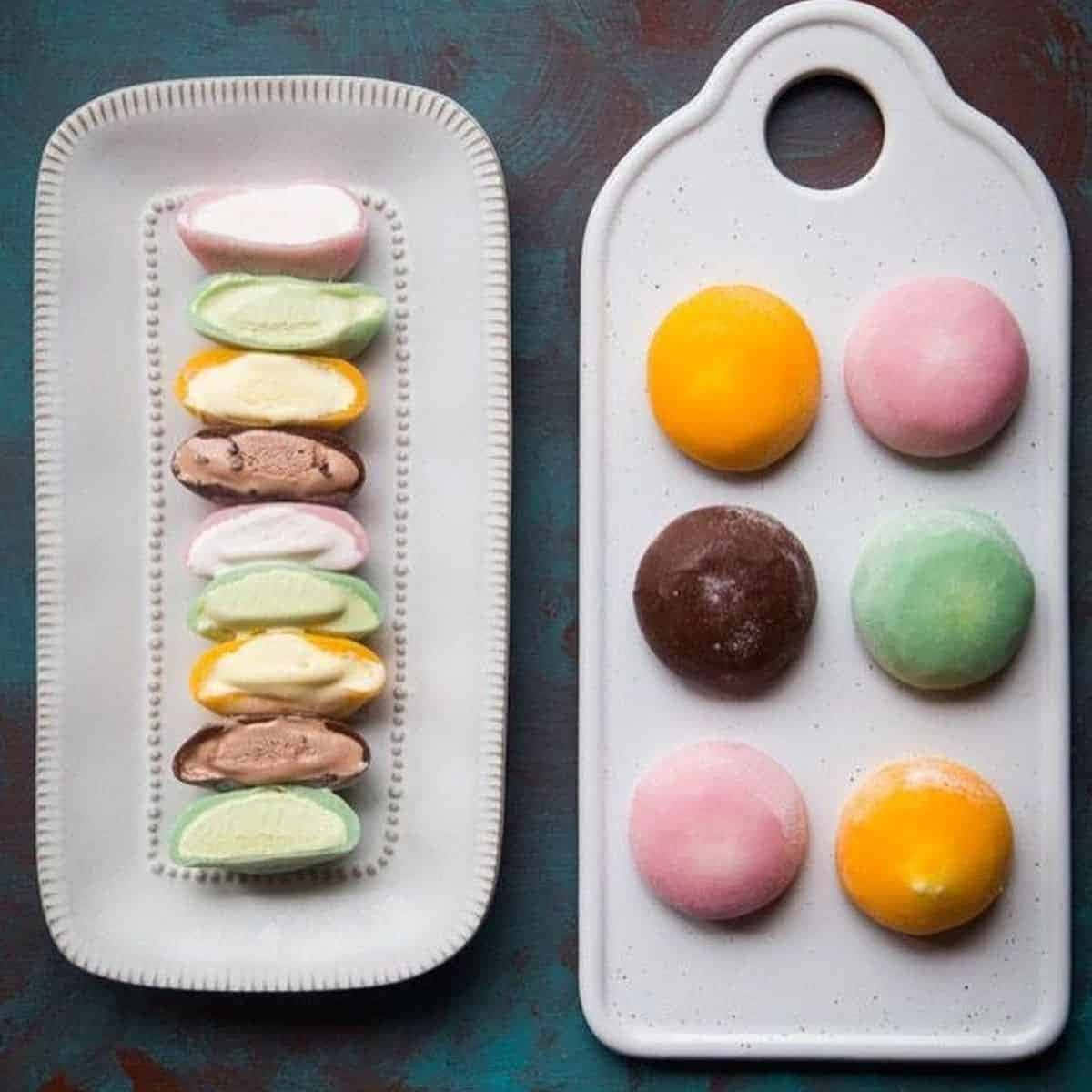 Japanese Sweets, white ceramic trays, colorful ice cream sandwiches, SD Desktop Wallpaper