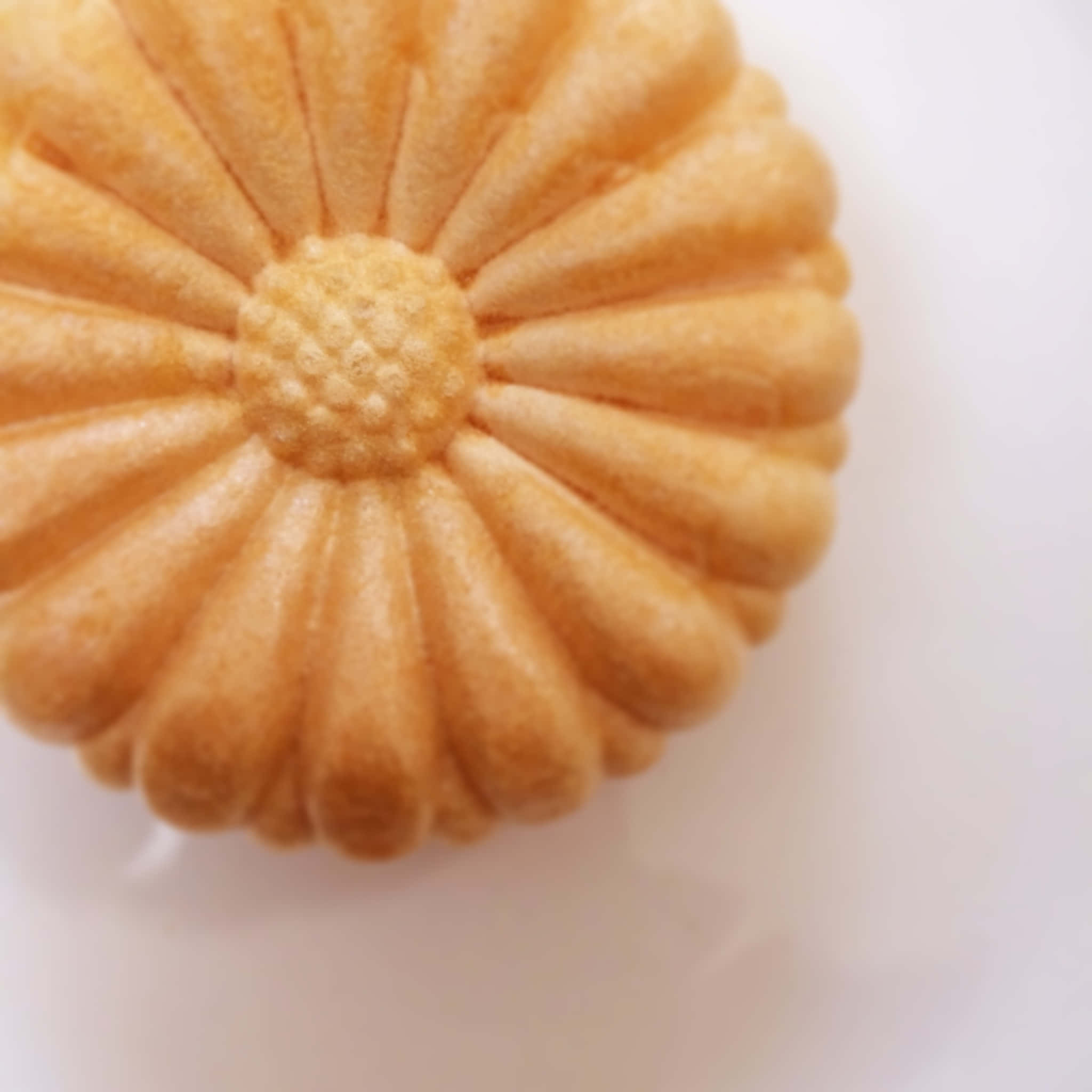 golden-brown flower-shaped cookie, textured petals, plain white surface, Full HD Desktop Wallpaper