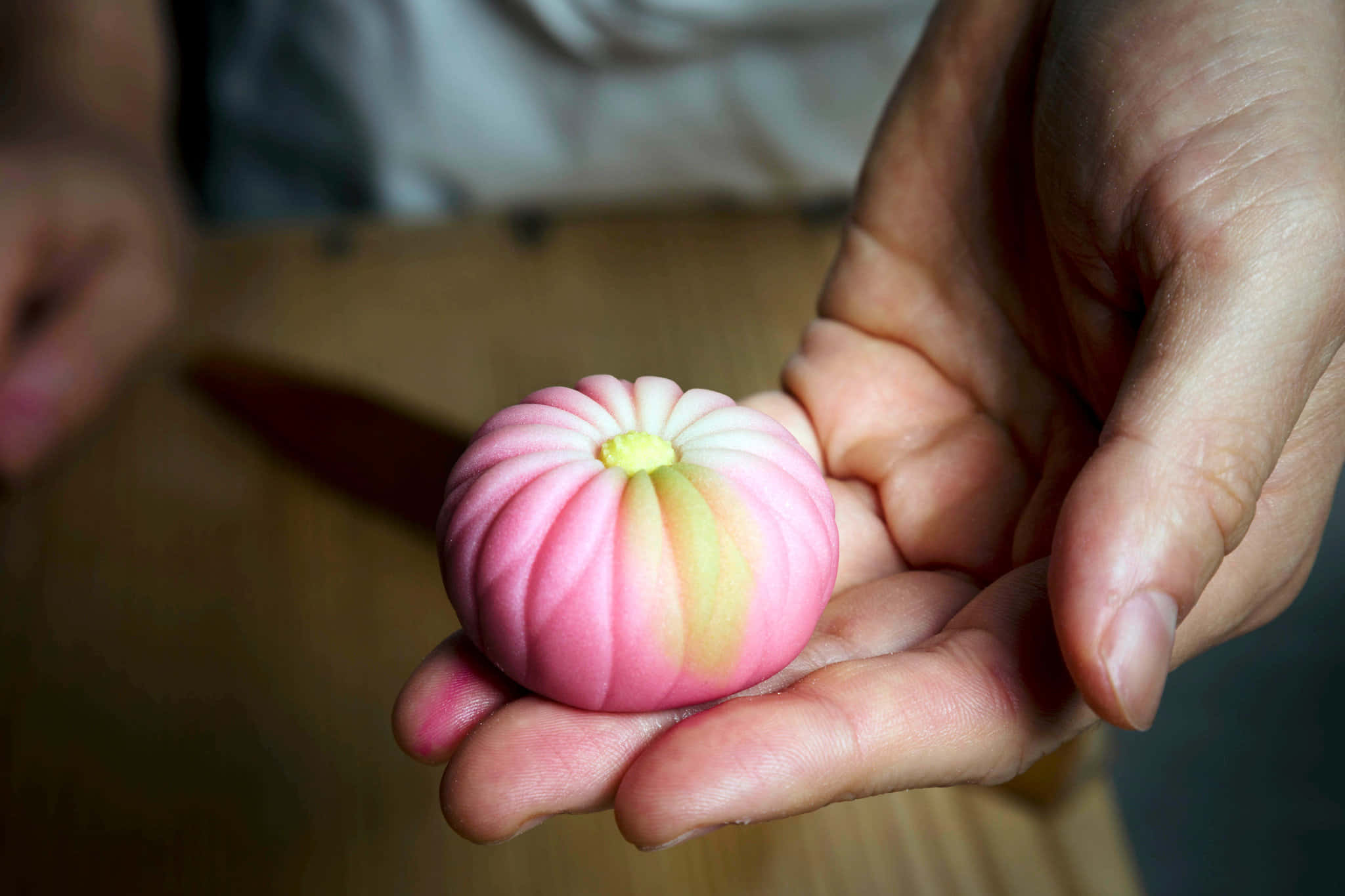 Japanese mochi dessert, pink and yellow segmented, delicate, Full HD Desktop Wallpaper