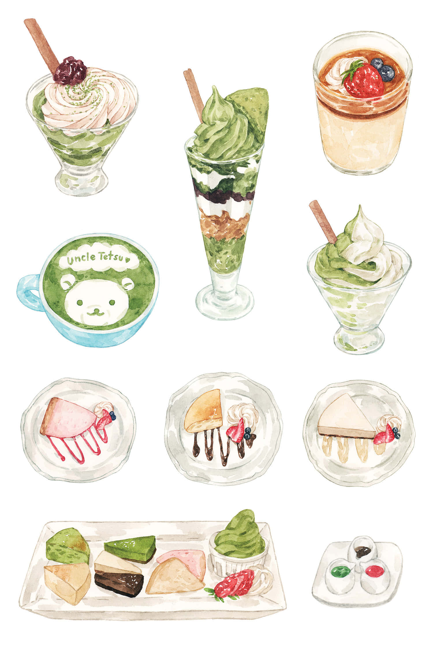 matcha desserts, parfaits, cakes, Full HD Phone Wallpaper