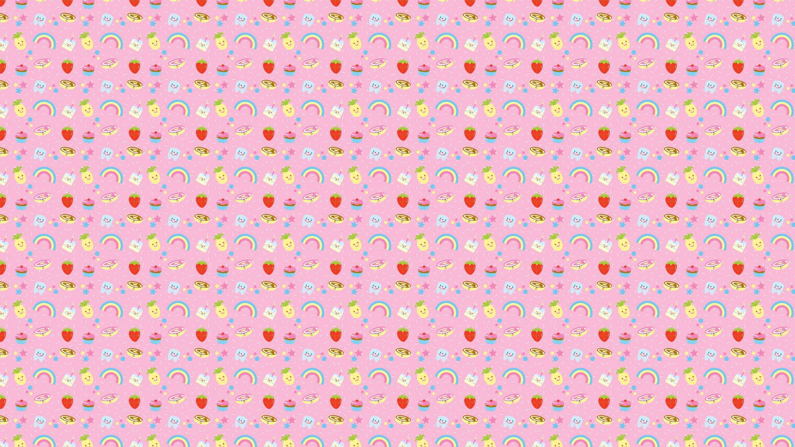 kawaii dessert, pink wallpaper pattern, rainbows, 2K Desktop Wallpaper