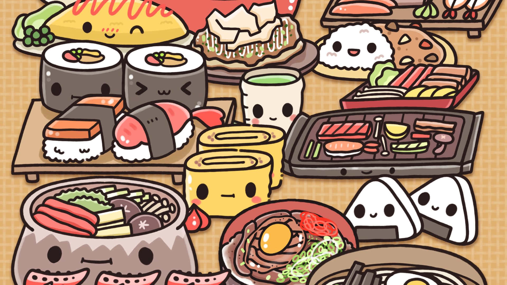 kawaii, Japanese food, sushi, Full HD Desktop Wallpaper