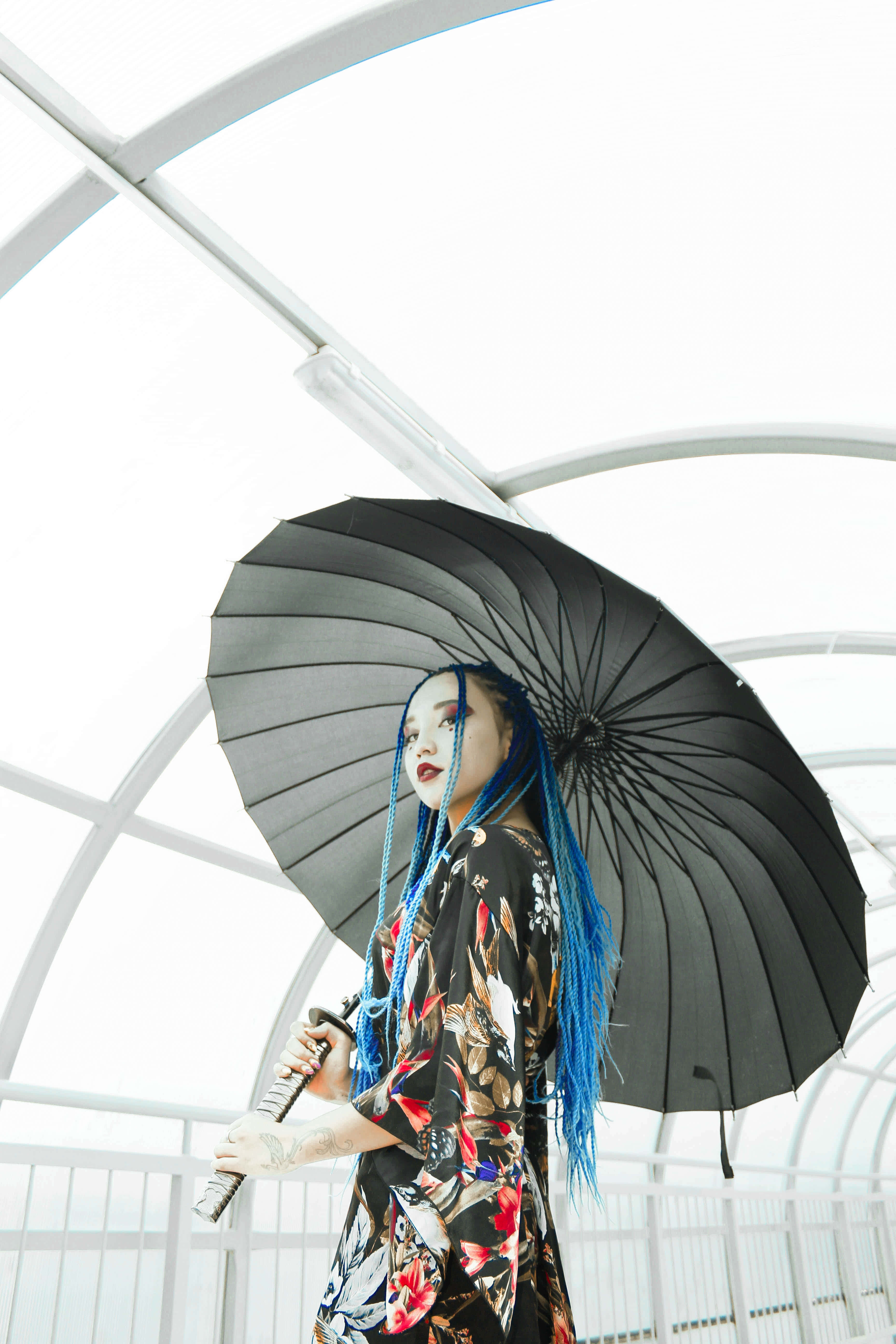 Japanese White Aesthetic, blue braids, bold makeup, 5K Phone Wallpaper