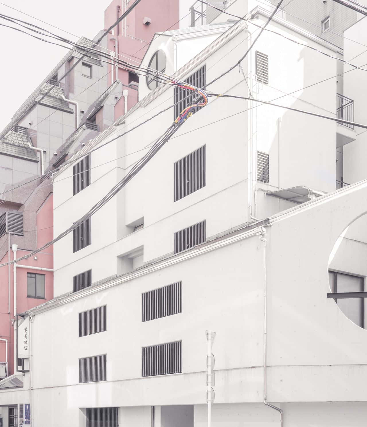 Japanese White Aesthetic, white buildings, geometric windows, HD Phone Wallpaper