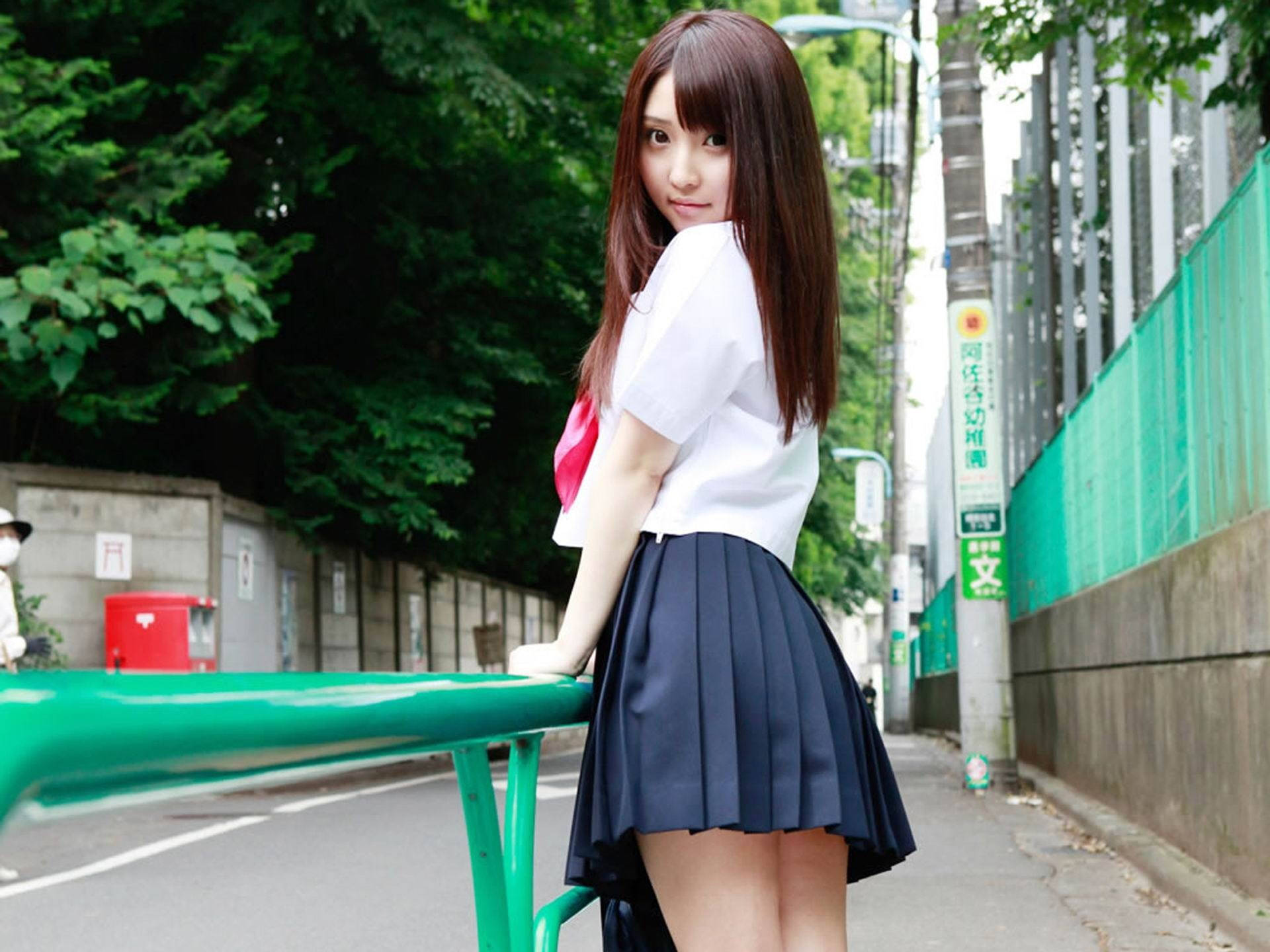 school uniform, white shirt, navy pleated skirt, Full HD Desktop Wallpaper