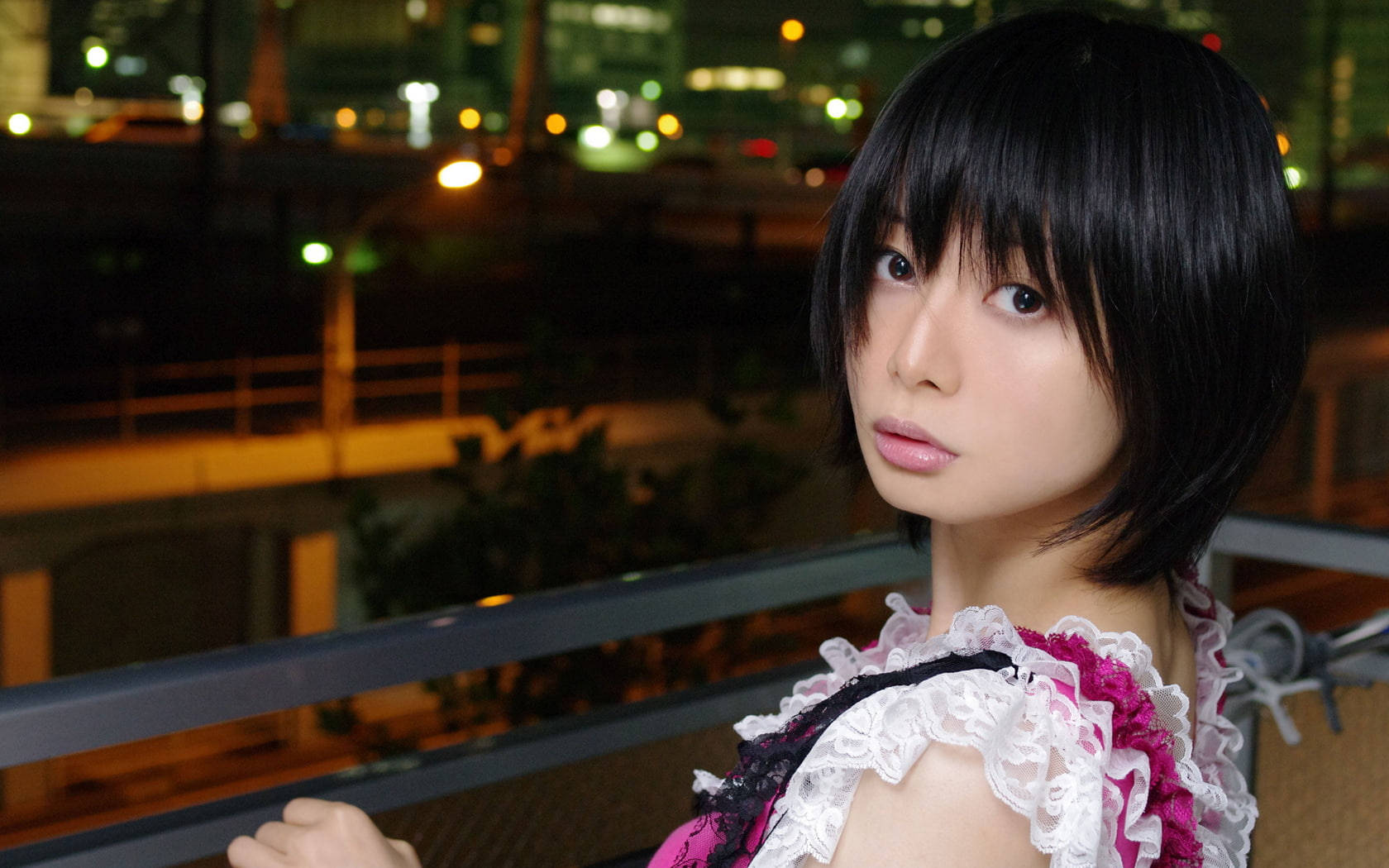 Japanese Girl, lace top, short black hair, HD Desktop Wallpaper