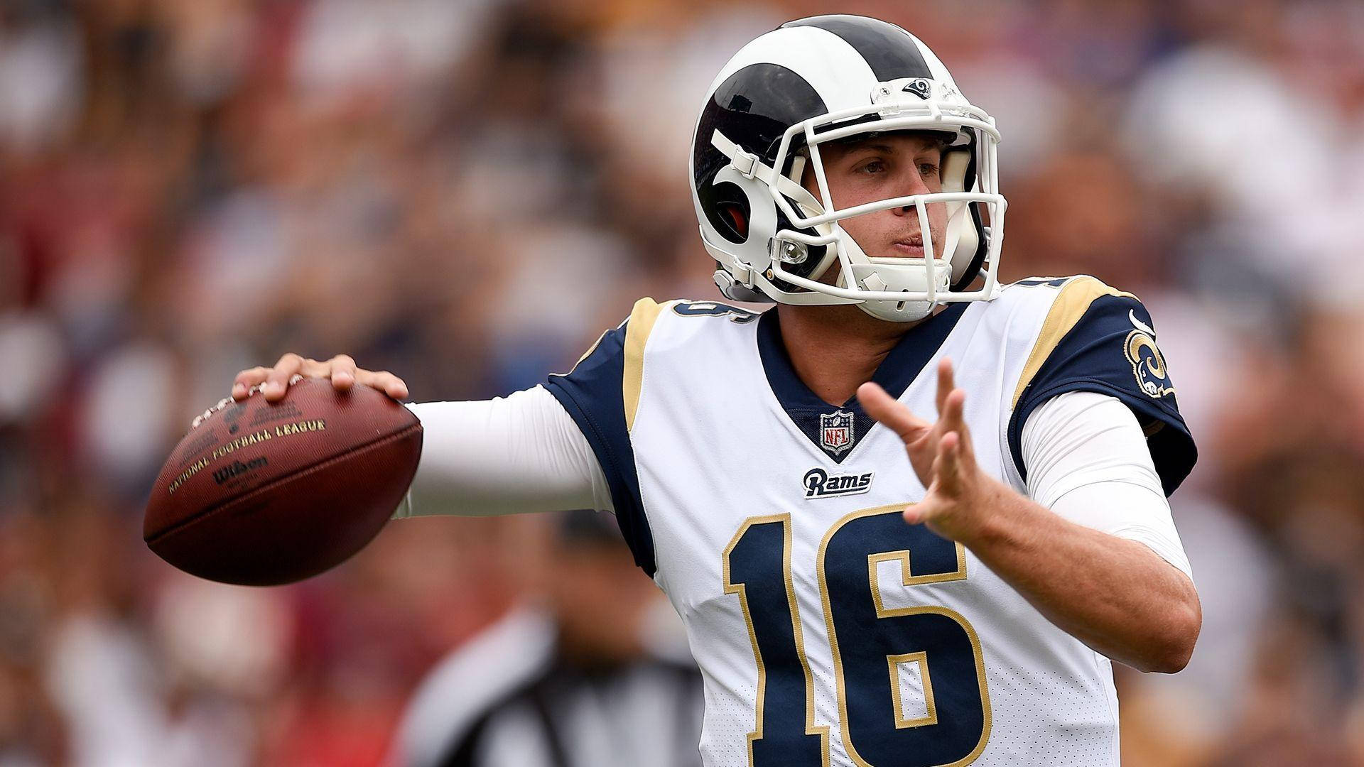 Jared Goff, white Rams jersey, number 16, Full HD Desktop Wallpaper