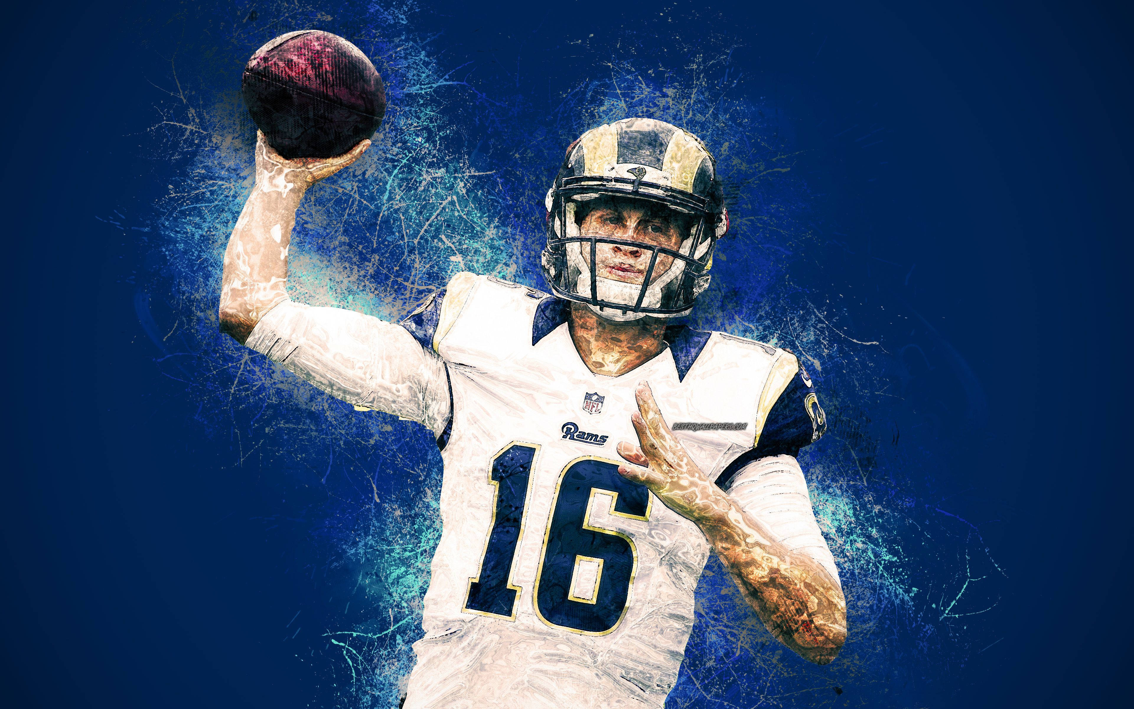 Jared Goff, white Rams jersey, number 16, 4K Desktop Wallpaper