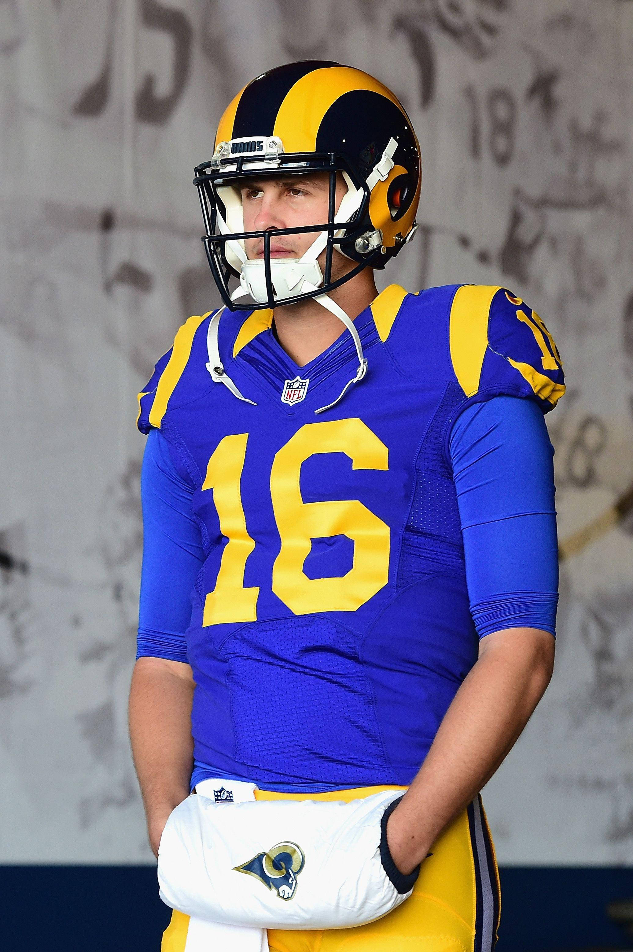 Jared Goff, NFL quarterback, blue and gold Rams uniform, 2K Phone Wallpaper
