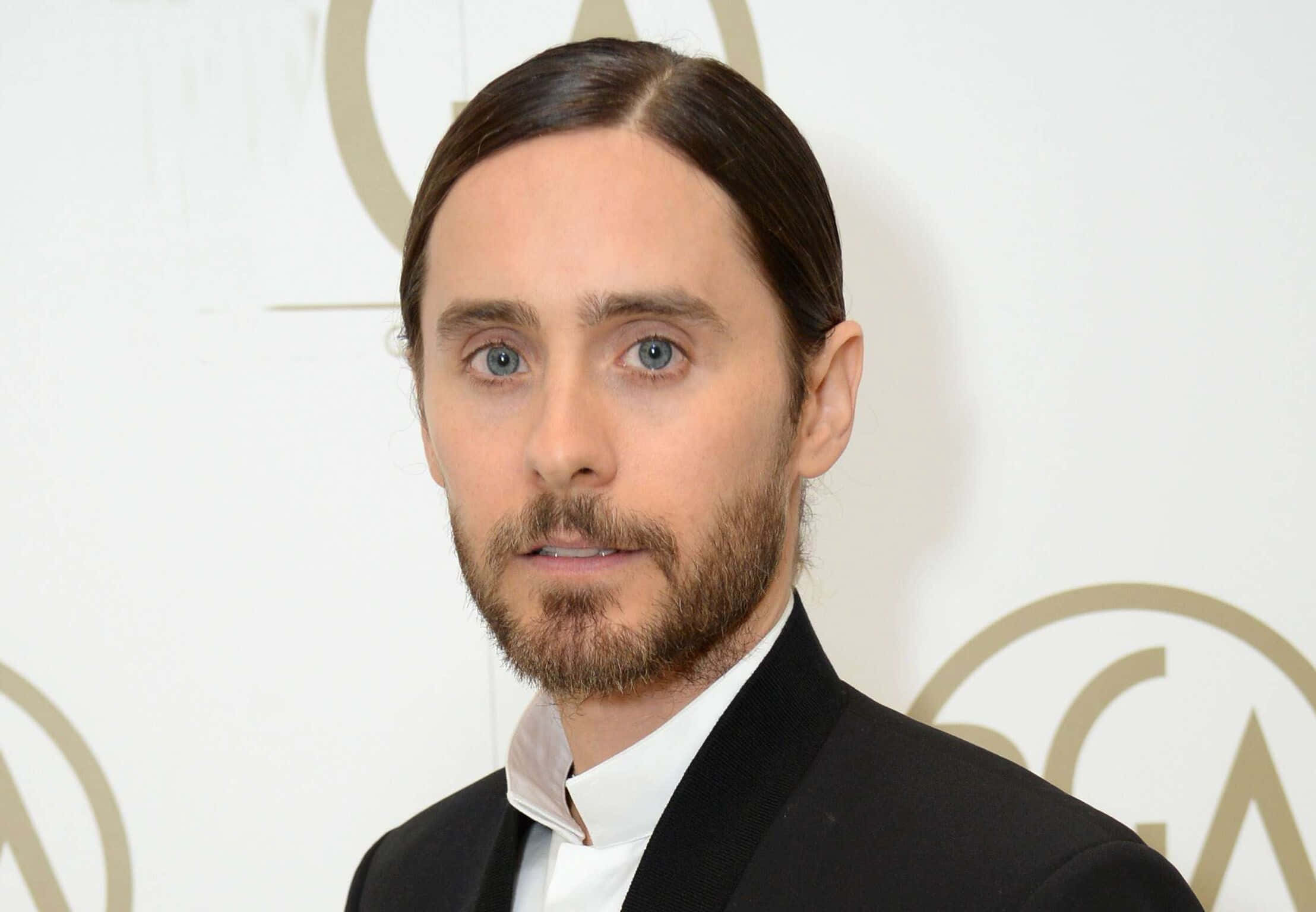 Jared Leto, black suit, long dark hair, Full HD Desktop Wallpaper