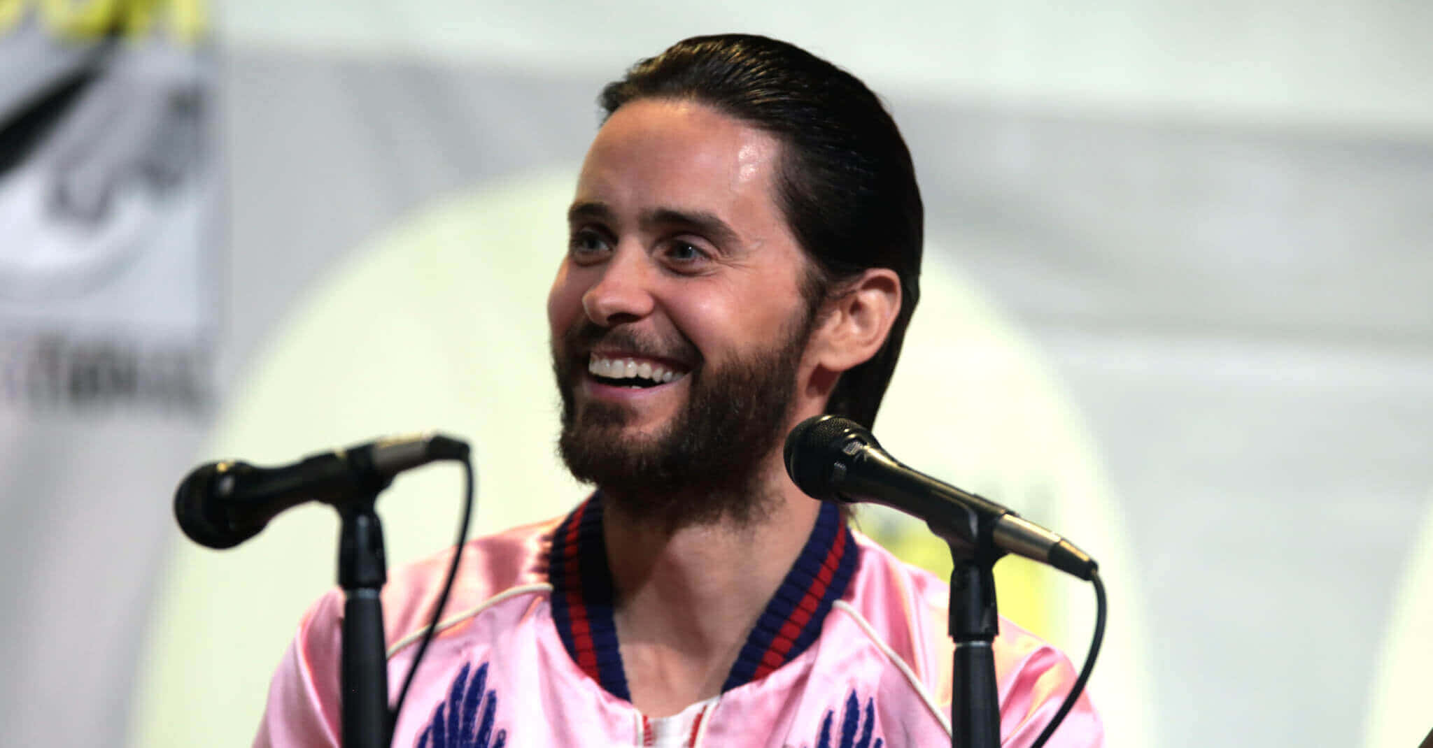 Jared Leto, pink jacket, panel, Full HD Desktop Wallpaper