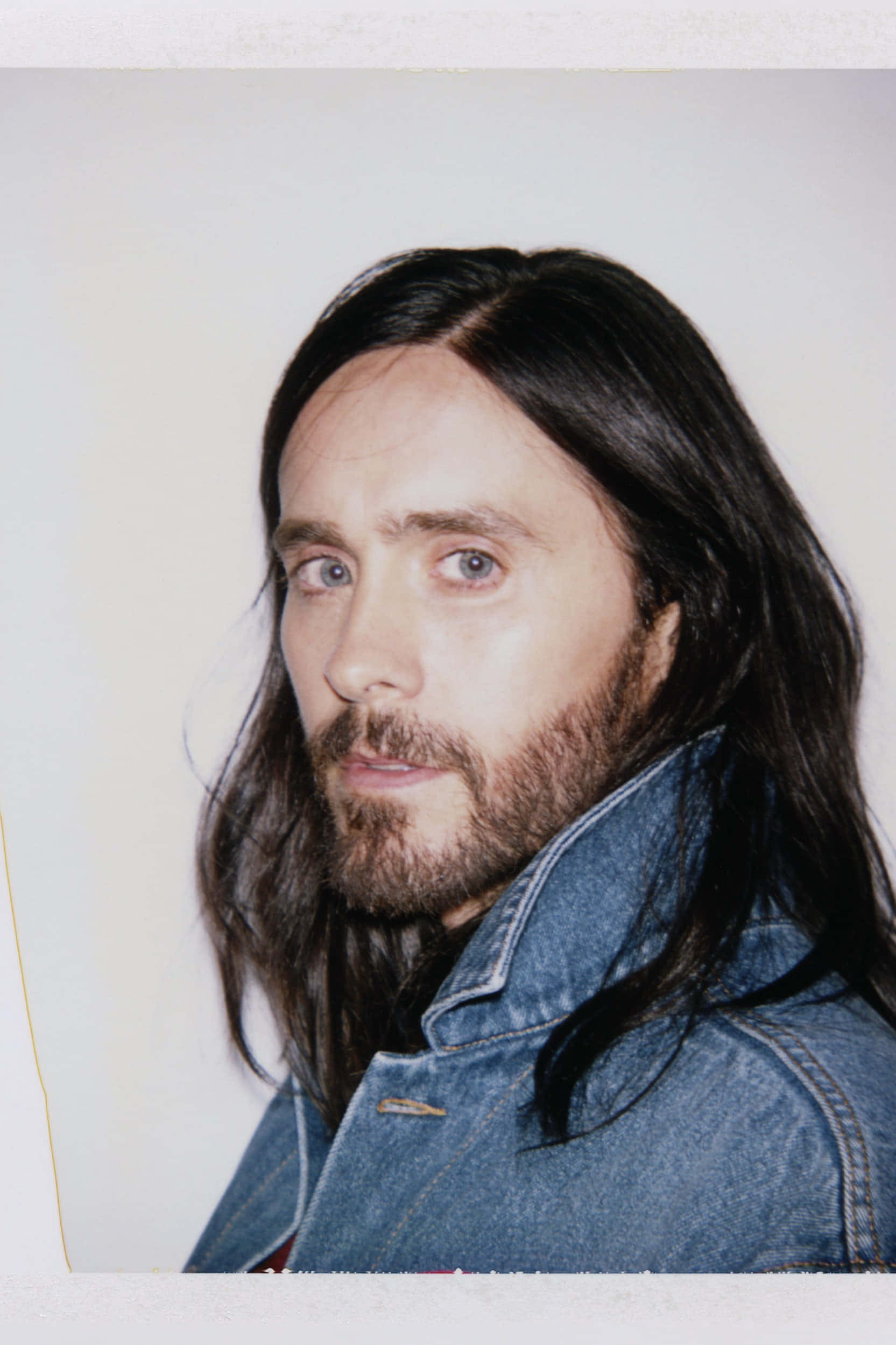 Jared Leto, denim jacket, long dark hair, Full HD Phone Wallpaper