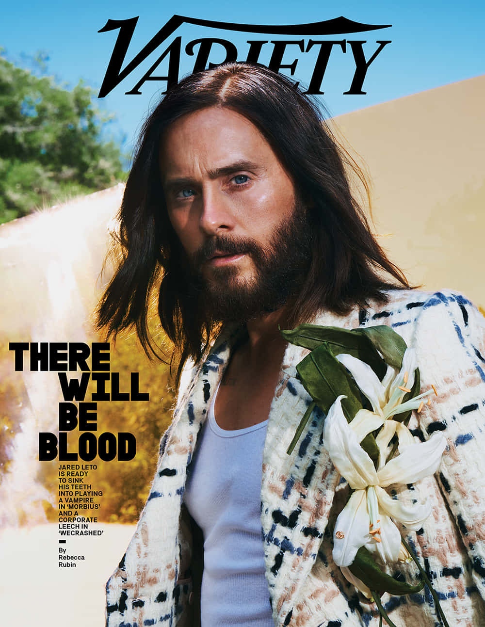 Jared Leto, white lilies, sunlit desert backdrop, HD Phone Wallpaper
