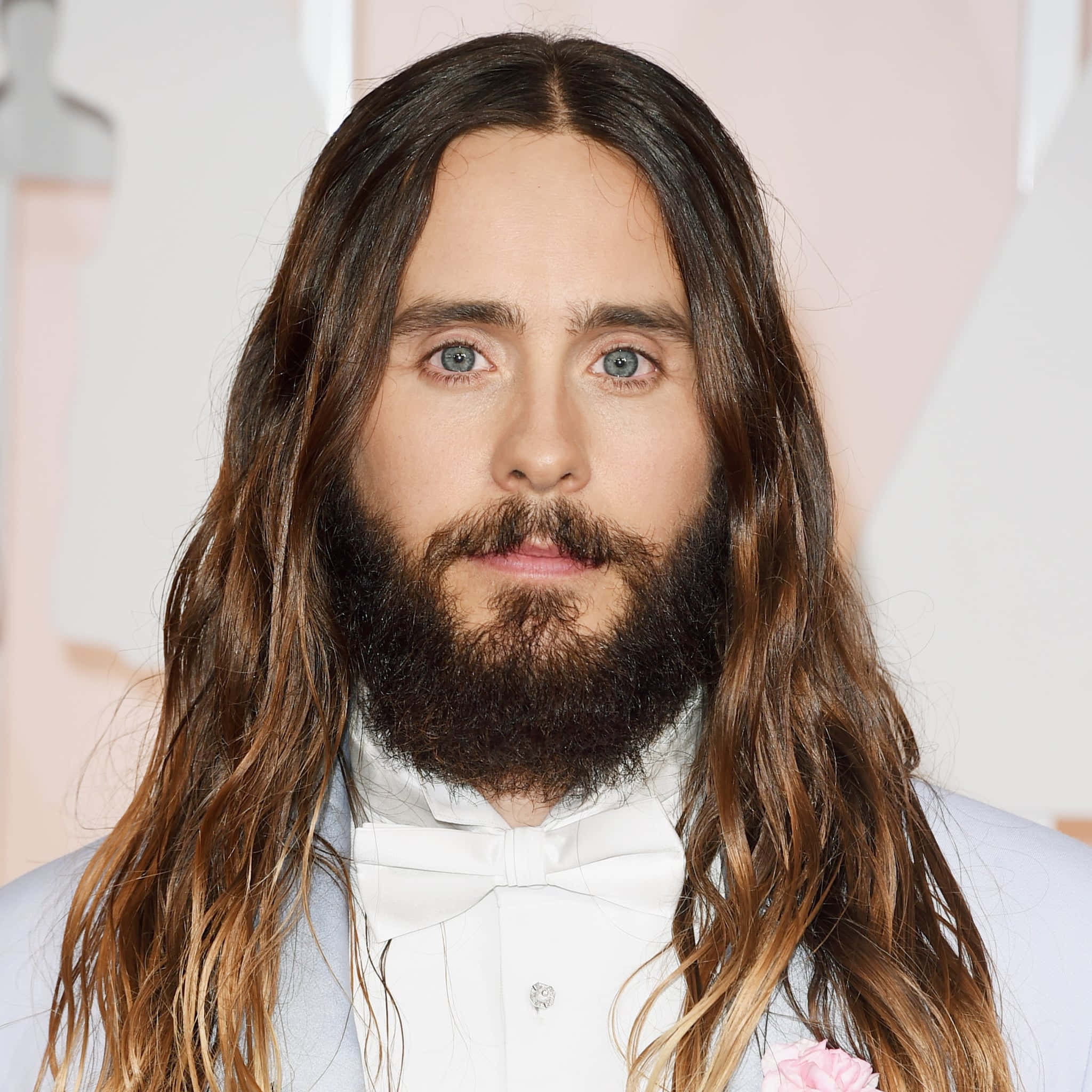 Jared Leto, light blue suit, white bow tie, Full HD Desktop Wallpaper