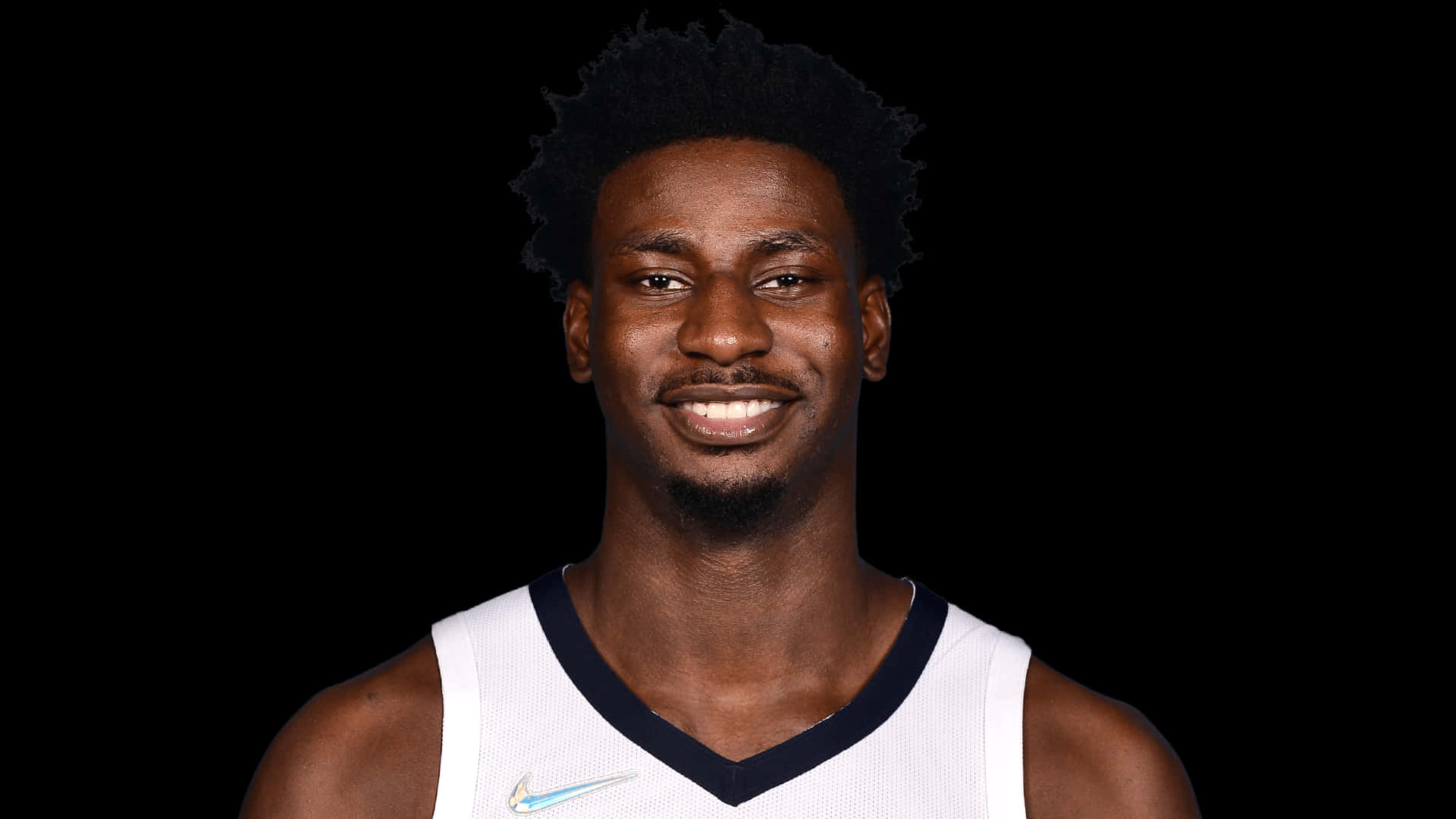 Jaren Jackson Jr, white jersey, solid black background, Full HD Desktop Wallpaper