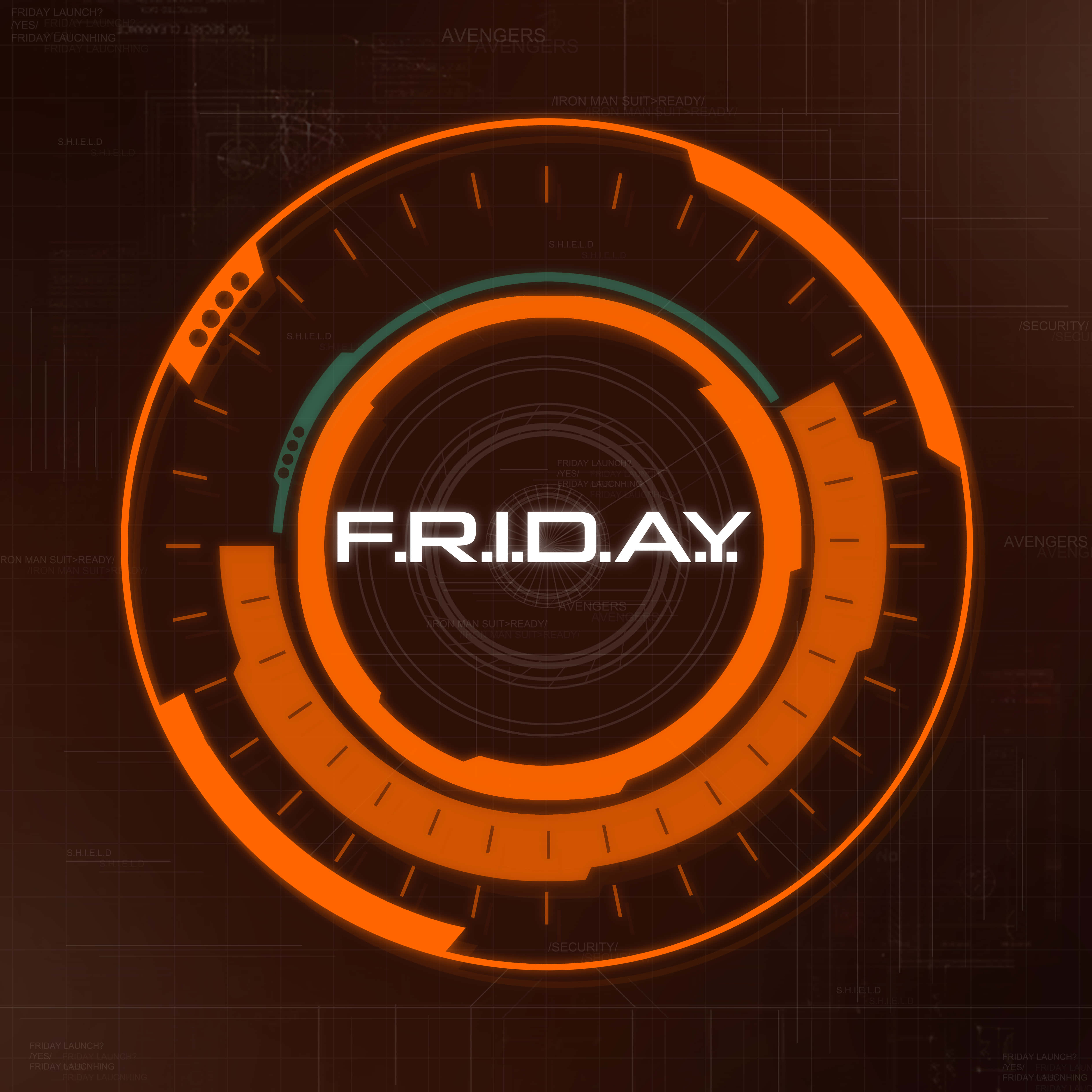Jarvis, F.R.I.D.A.Y., glowing orange and teal, 4K Desktop Wallpaper
