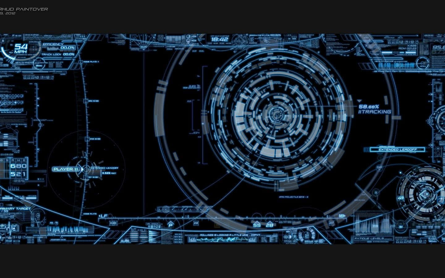 Jarvis, futuristic blue holographic heads-up display, circular targeting reticles, HD Desktop Wallpaper