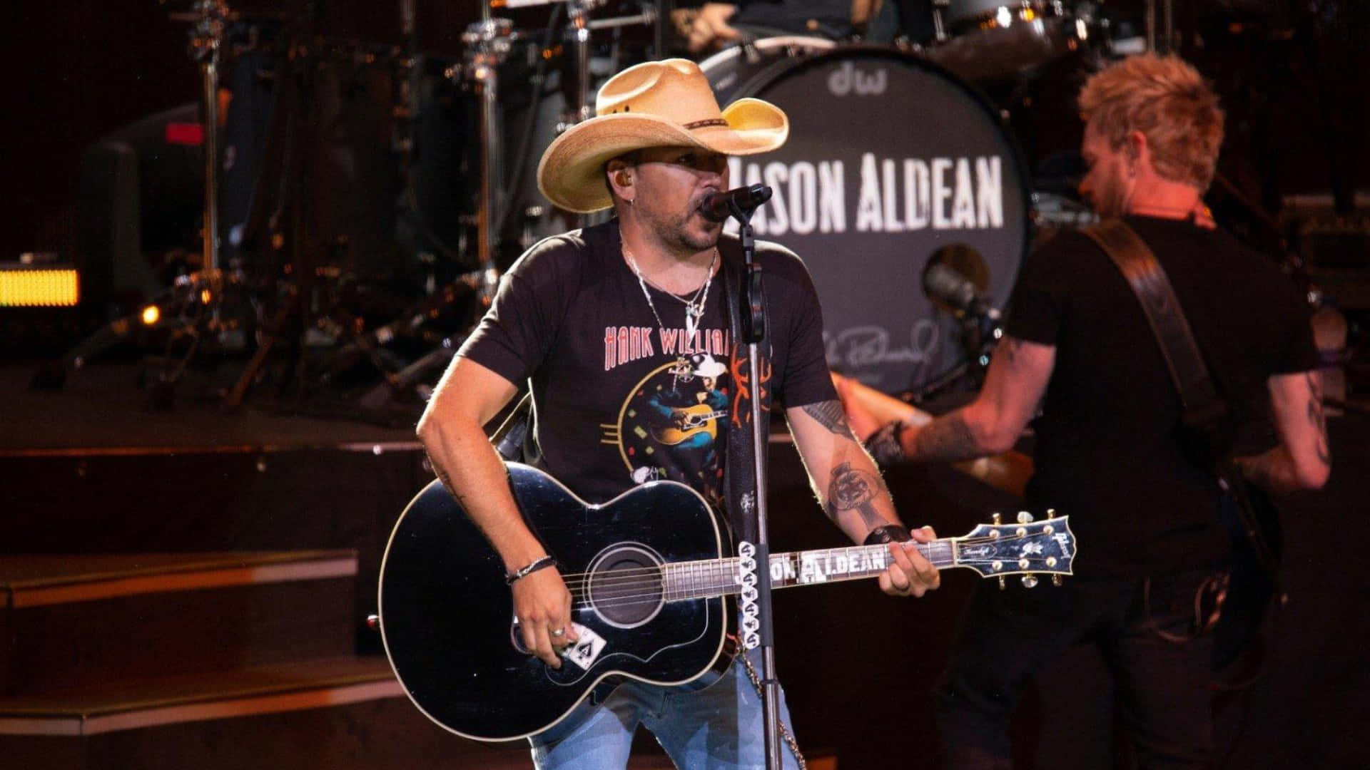 Jason Aldean, cowboy hat, black acoustic guitar, Full HD Desktop Wallpaper